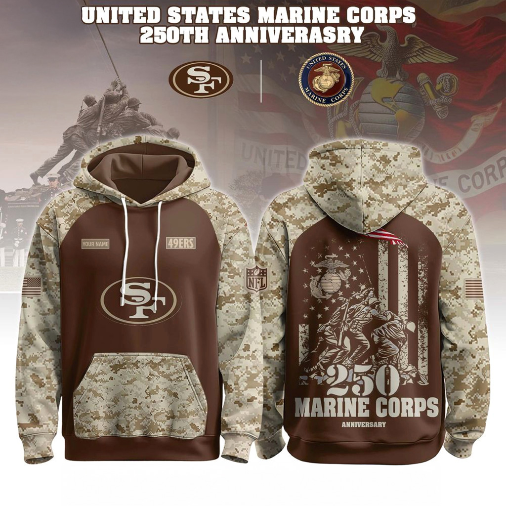 San Francisco 49ers USMC 250th Birthday Hoodie 49ers Merch Gifts For Veterans-1