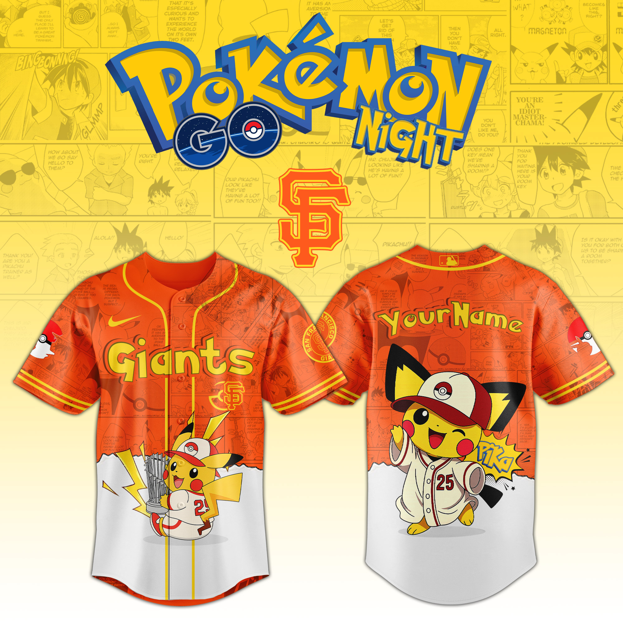 San Francisco Giants Mlb X Pokemon Go Night Personalized Baseball Jersey For Fans-1
