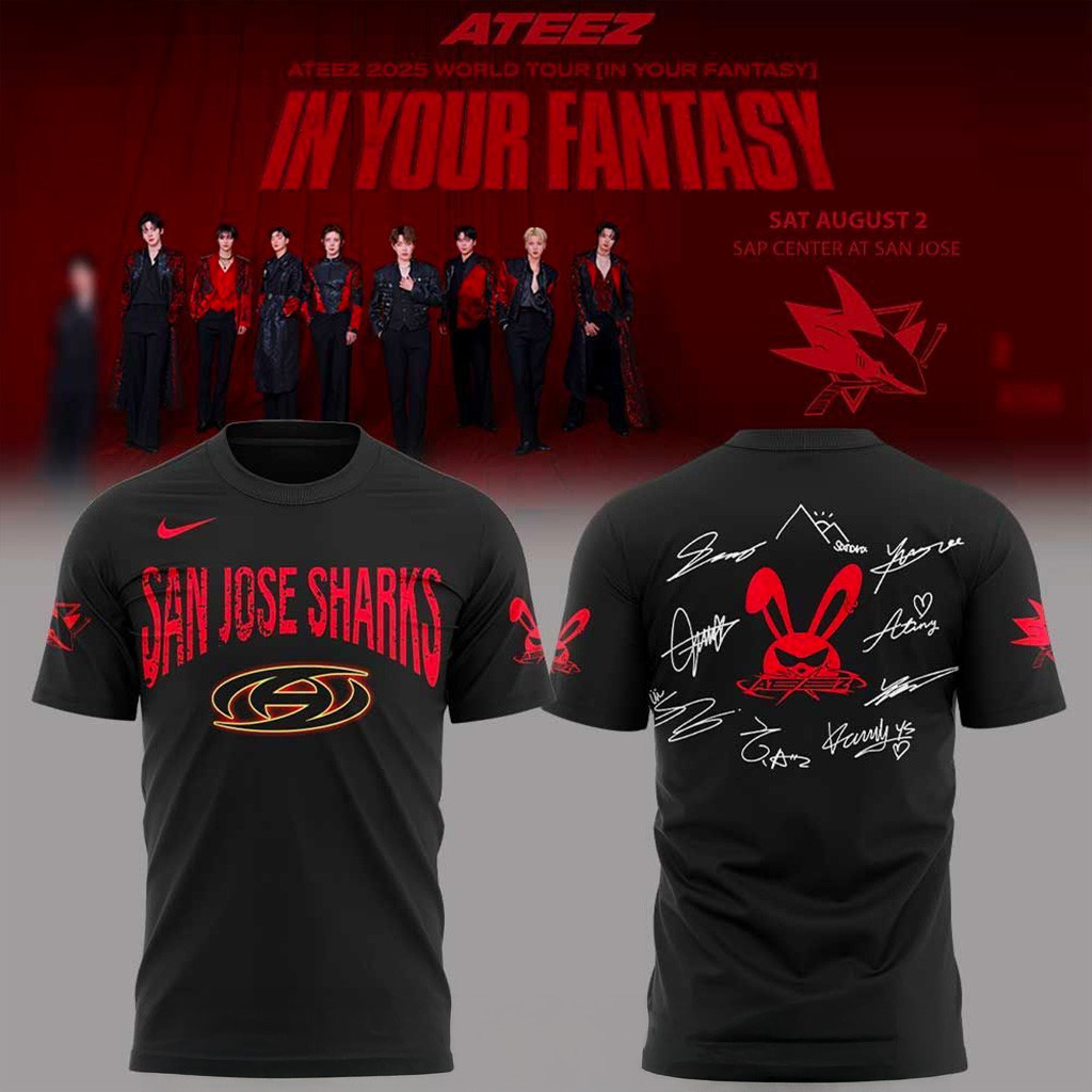 San Jose Sharks Ateez In Your Fantasy World Tour 2025 T-Shirt Fan Merch Gifts For Husband-1