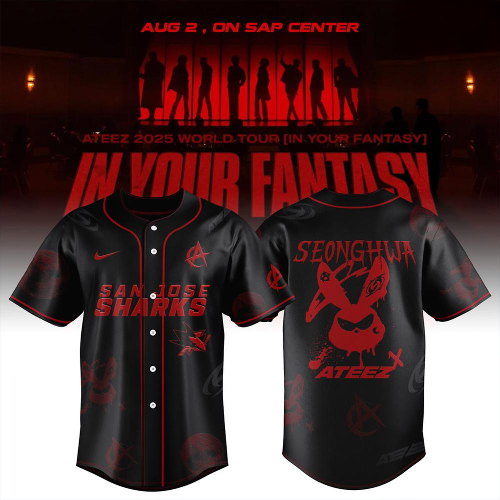 San Jose Sharks x ATEEZ 2025 World Tour Baseball Jersey San Jose Sharks Merch For Fans-1