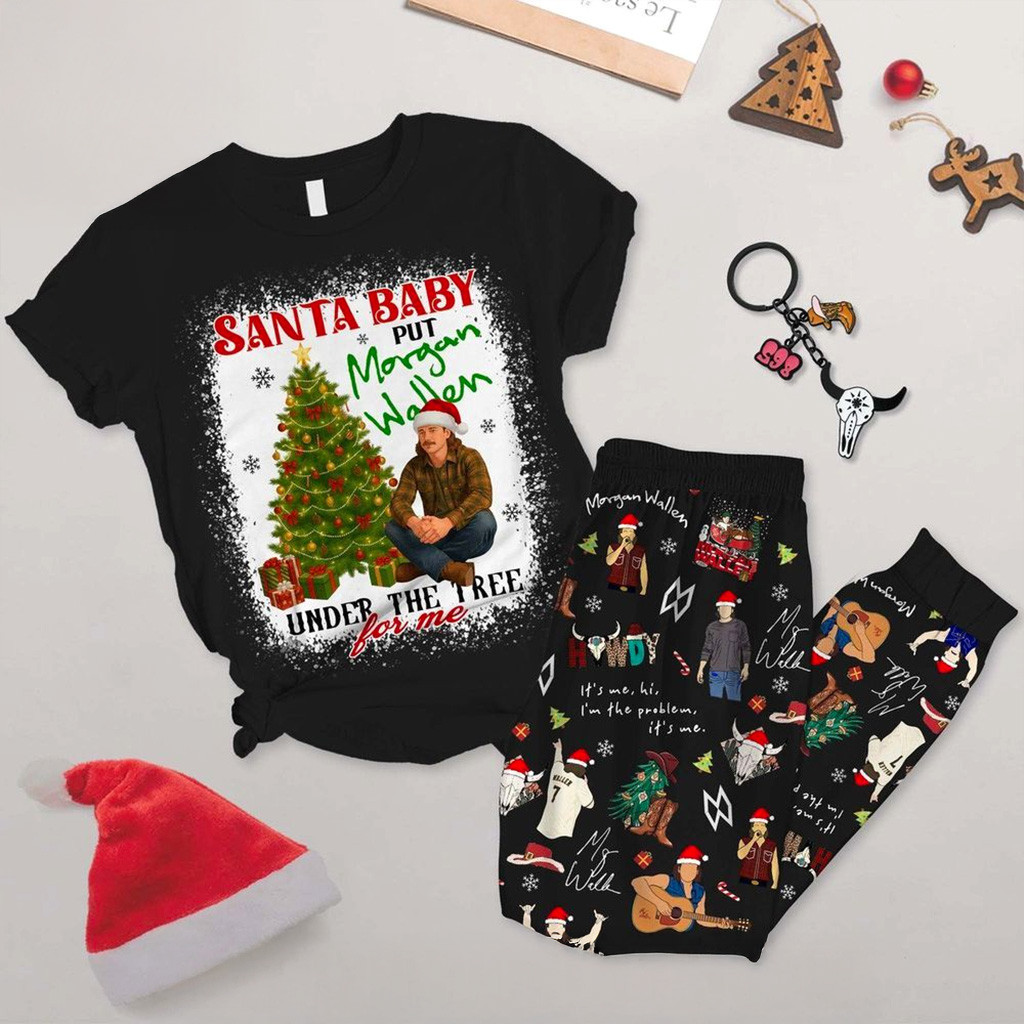 Santa Baby Put Morgan Wallen Under The Tree For Me Pajamas Set Morgan Wallen Merch Gifts For Mom-1