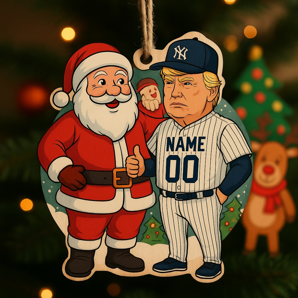 Santa Claus And Trump New York Yankees Christmas Ornament Custom Name-1