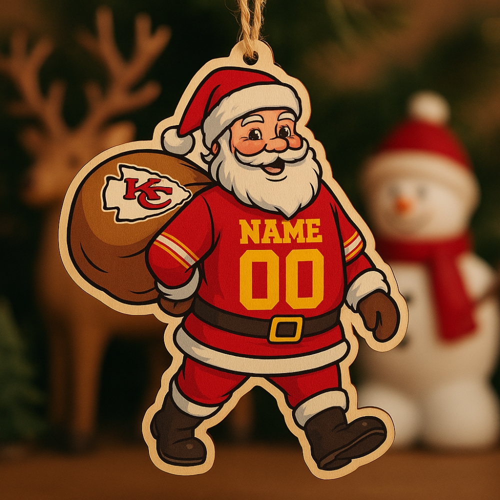 Santa Claus Kansas City Football Wooden Ornament Personalized Christmas Tree Decoration-1