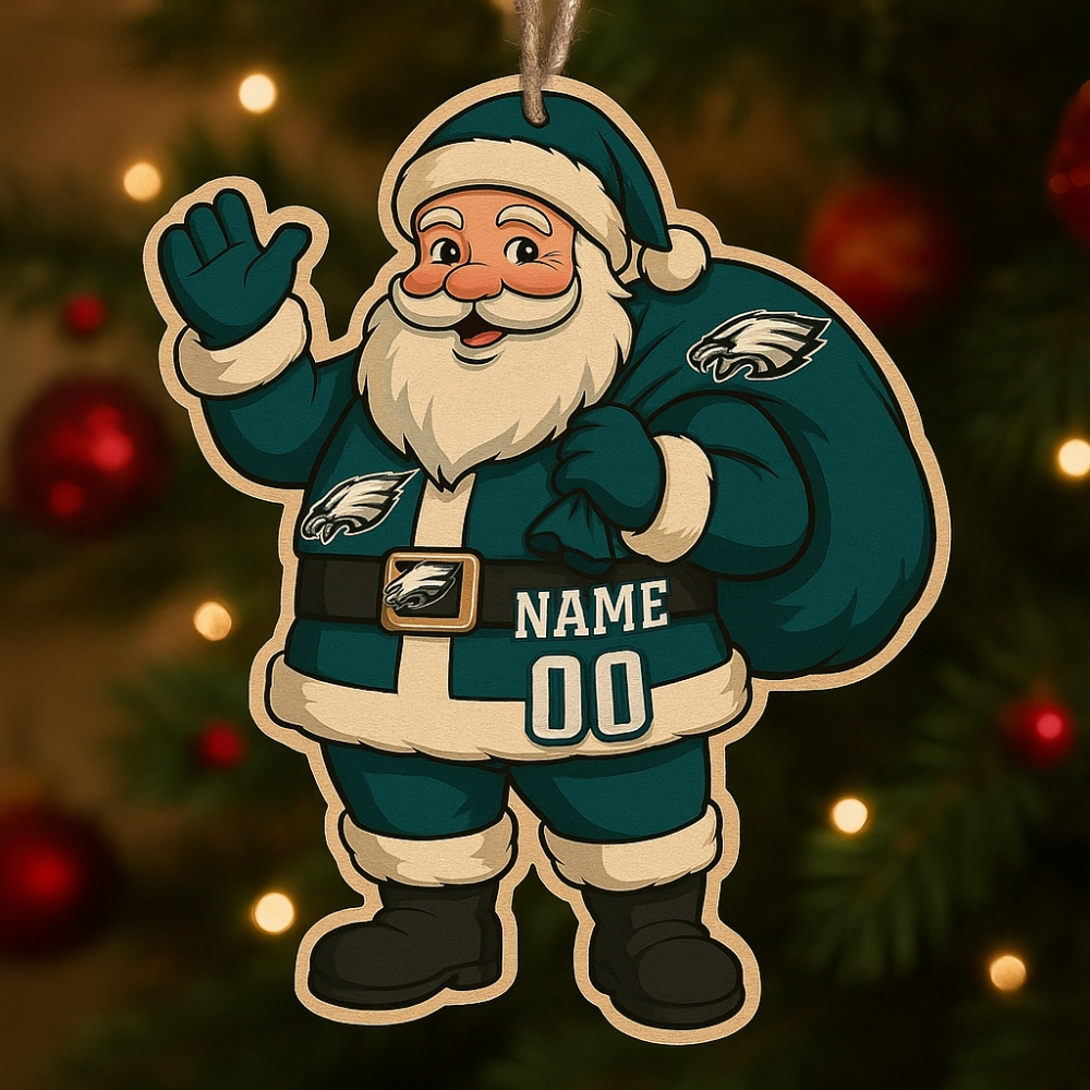 Santa Claus Philadelphia Eagles Personalized Christmas Ornament-1