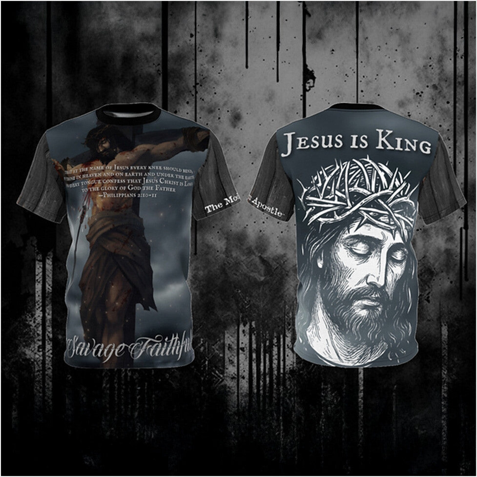Savage Faithful Jesus is King T-Shirt Christian Shirt Gifts For Dad Gifts For Best Friend-1