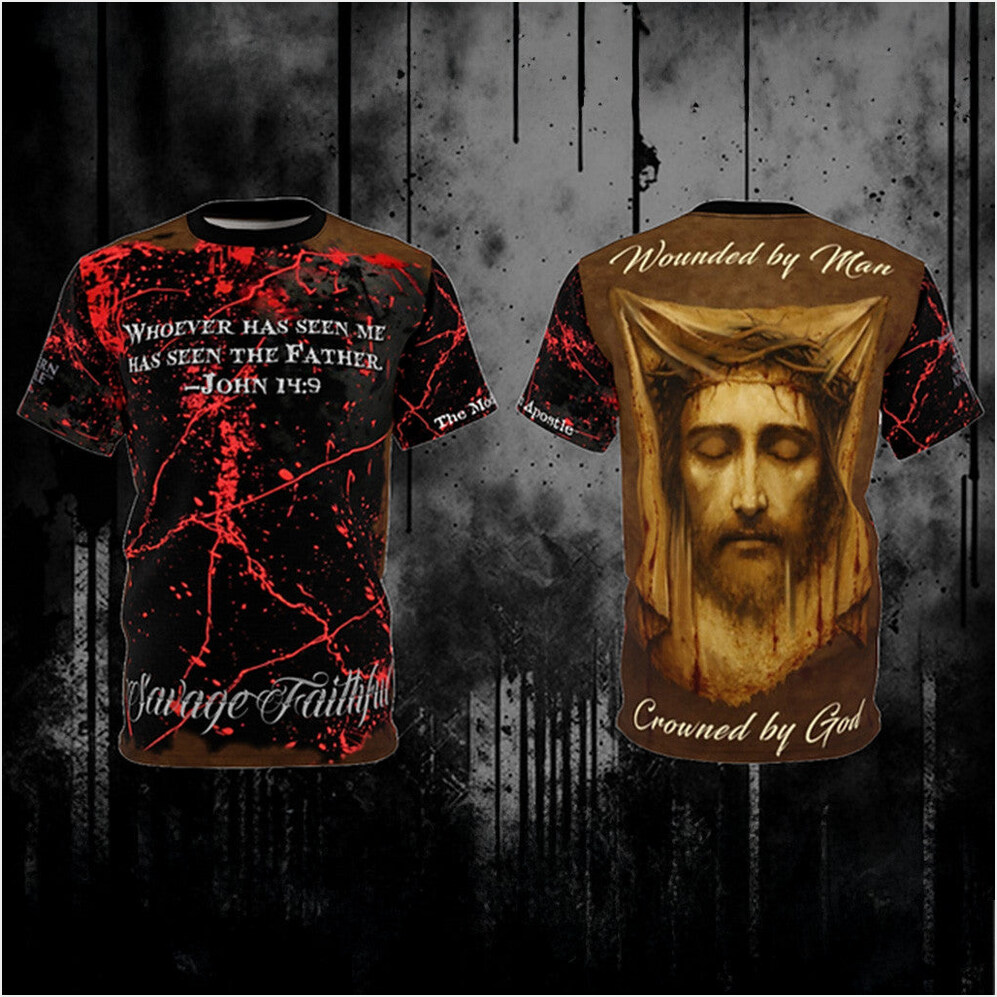 Savage Faithful Wounded By Man Crowned By God T-Shirt Christian Shirts Gifts For Adults-1
