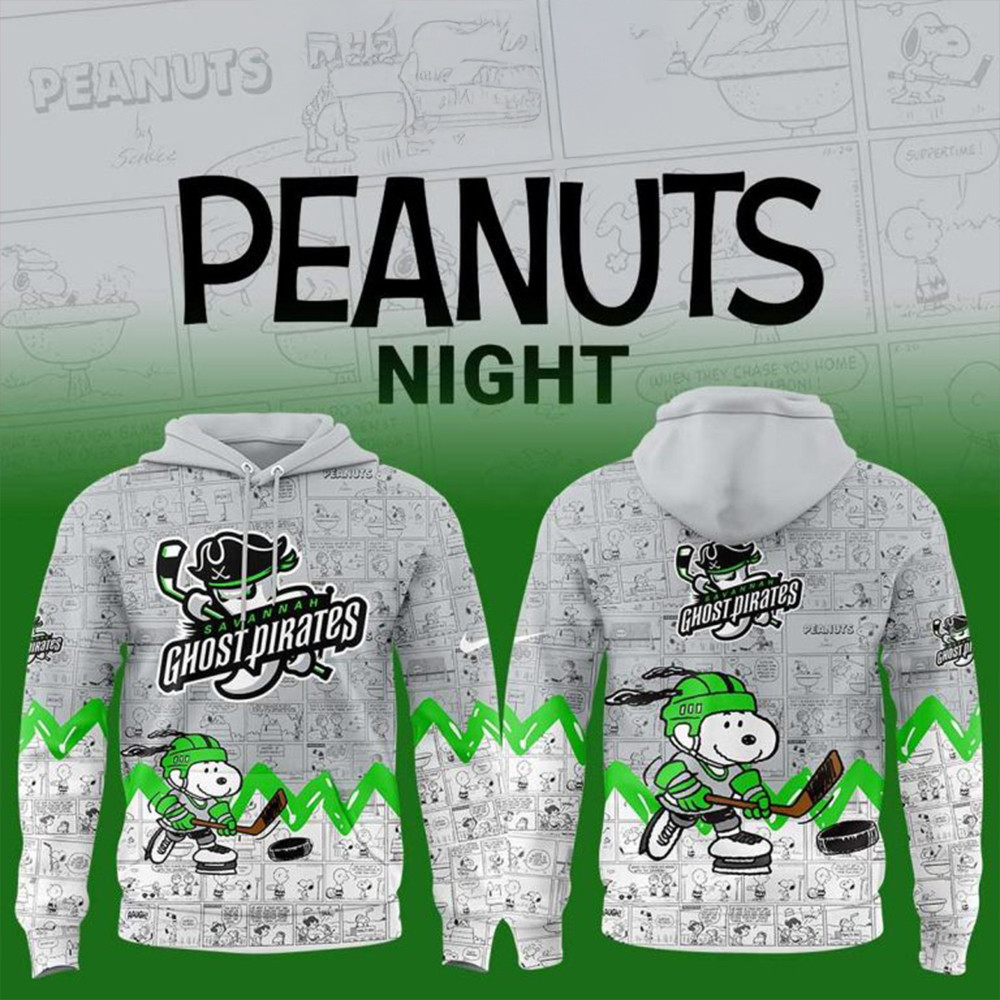Savannah Ghost Pirates 75th Anniversary Of Peanuts Snoopy Hoodie Ice Hockey Fan Gifts-1