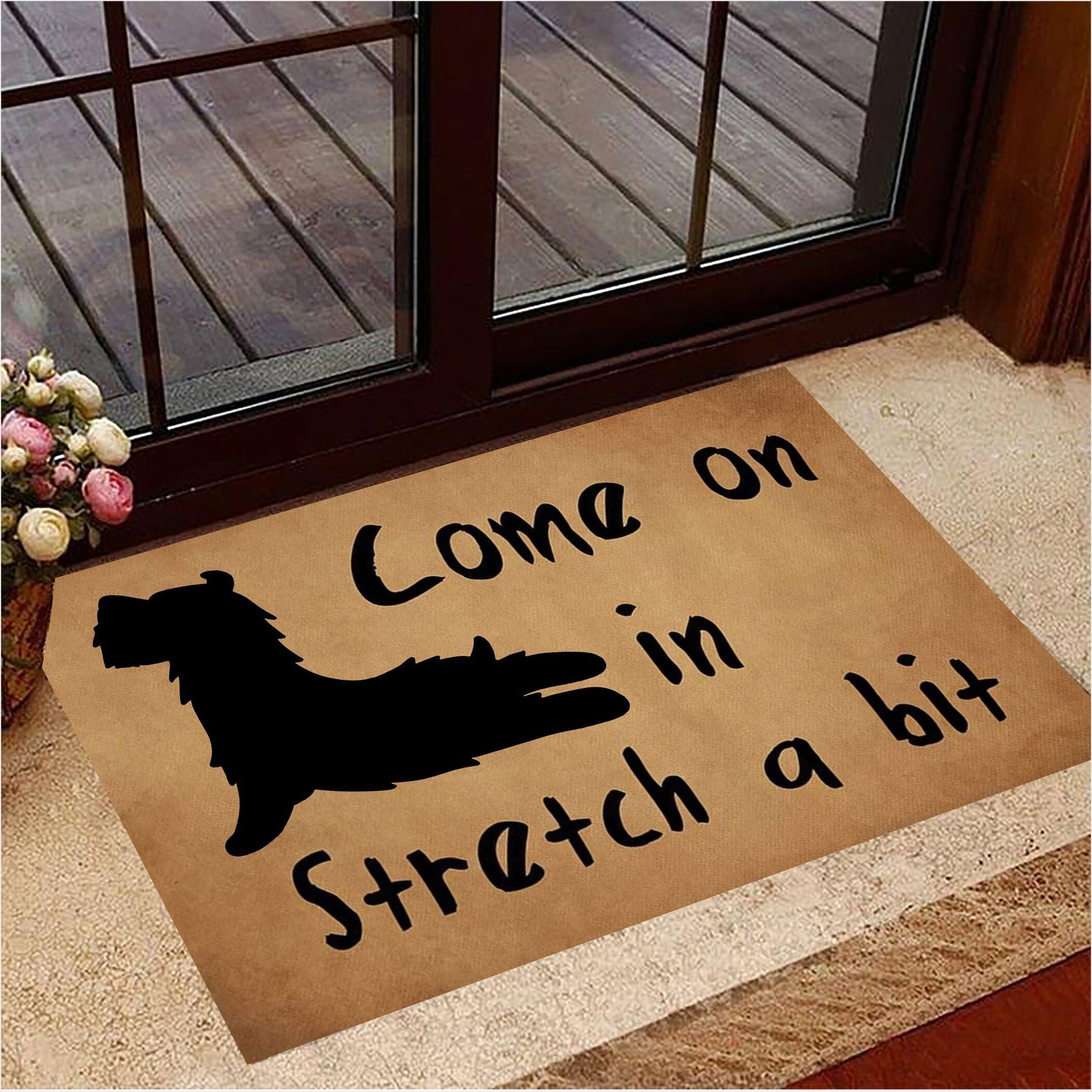Schnauzer Come On In Stretch A Bit Yoga Doormat Funny Dog Doormat Gifts For New Dog Owners-1