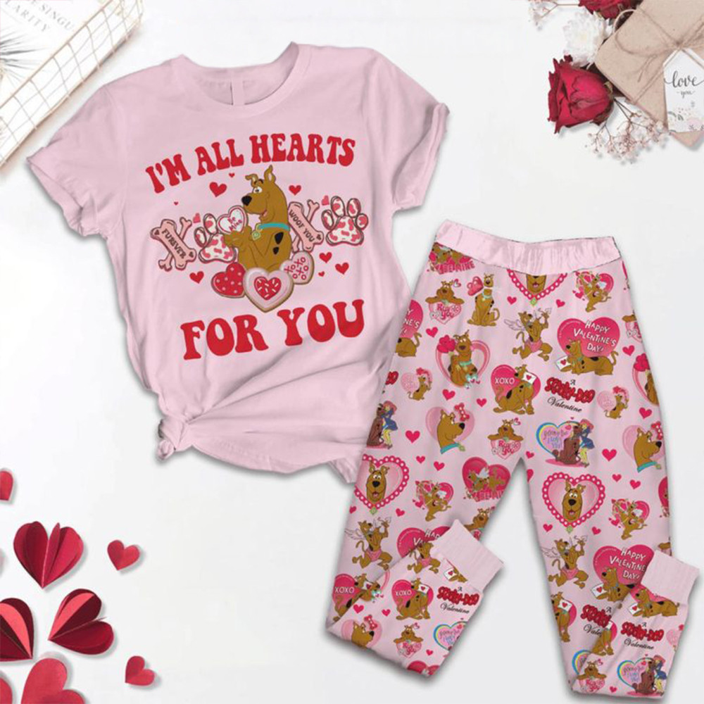 Scooby Doo I'm All Hearts For You Valentines Day 2025 Pajamas Set Women Scooby Doo Fans Gifts-1