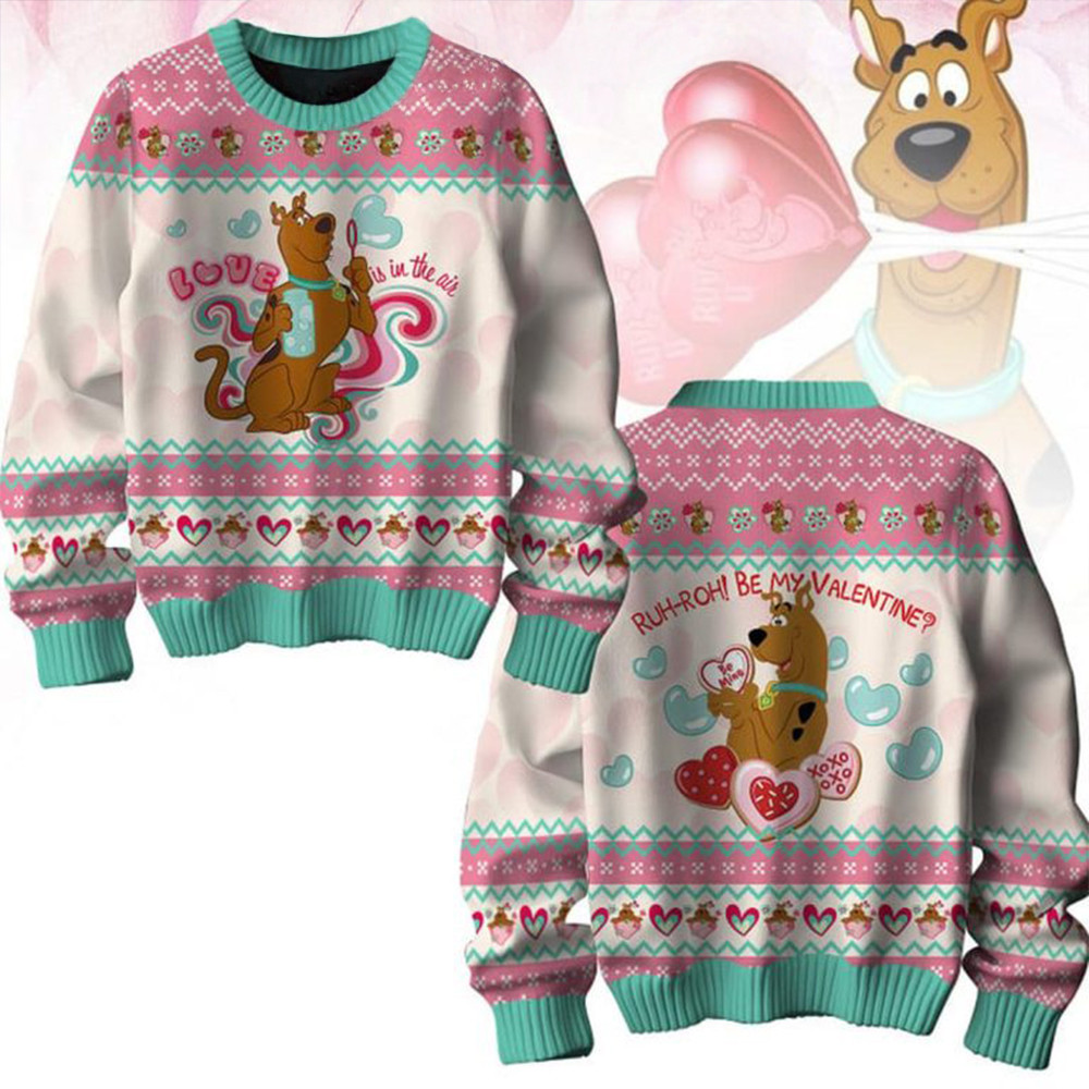 Scooby Doo Ruh Roh Be My Valentine Happy Holidays Ugly Sweater Gifts For Fans-1