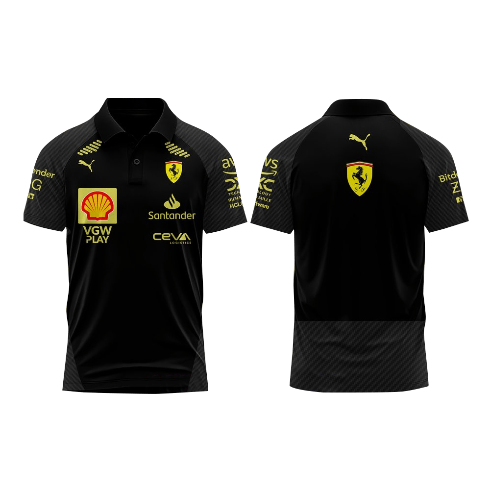 Scuderia Ferrari Italian GP 2024 Black Polo Shirt Scuderia Ferrari Merch Top Father's Day Gifts-1