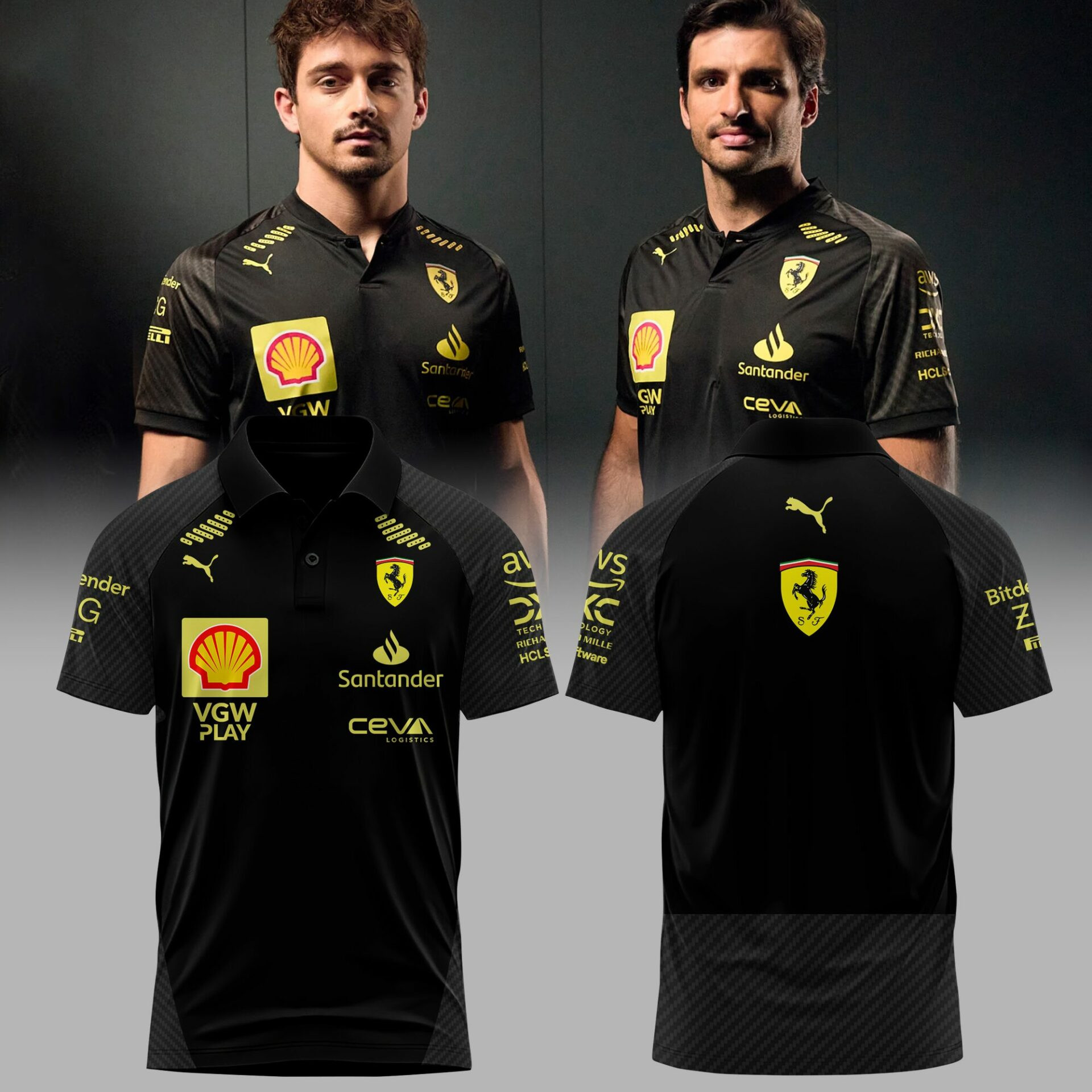 Scuderia Ferrari Merch Polo Shirt Monza Edition Black Italiangp 2025 Cool Sport Fans Apparel-1