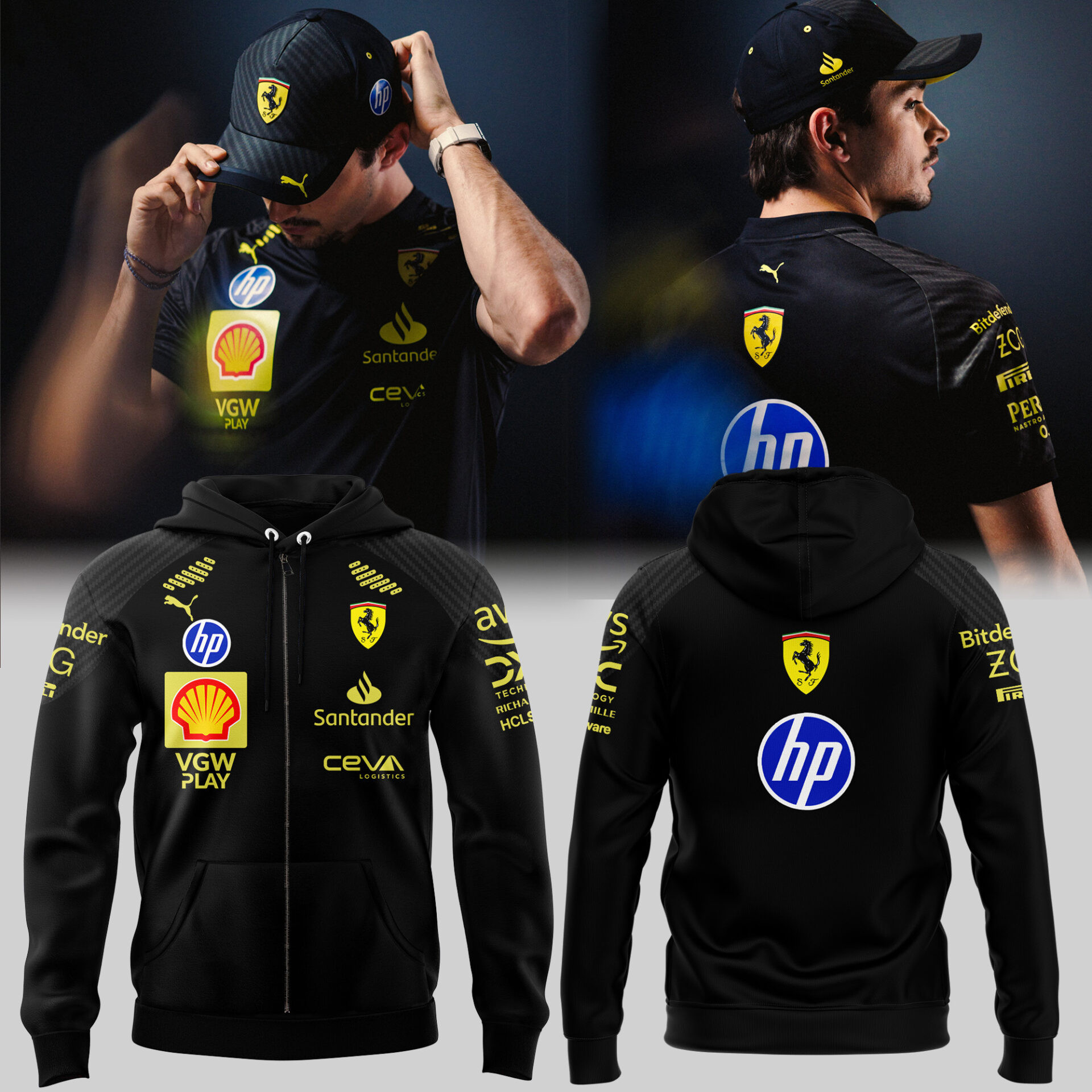 Scuderia Ferrari Merch Zip Hoodie Monza Edition Black Italiangp 2025 Best Gift For F1 Fan-1