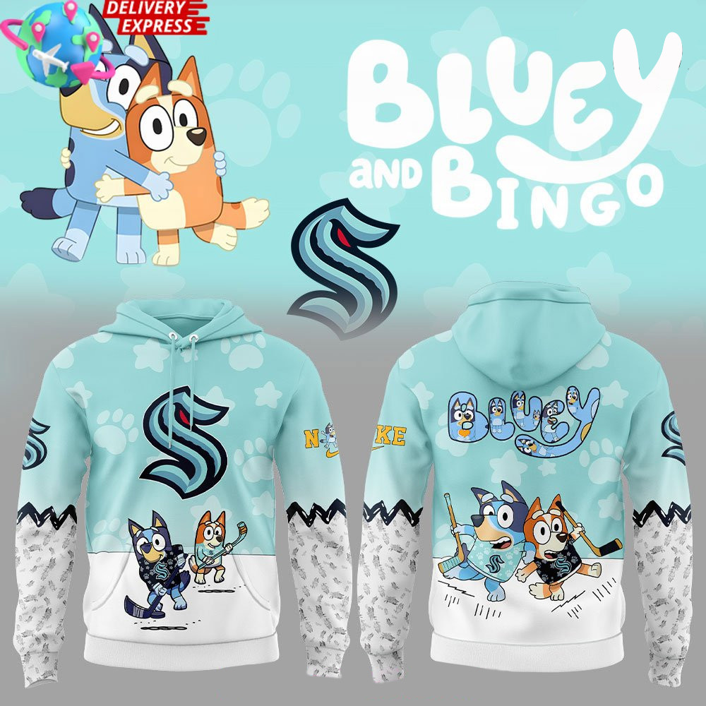 Seattle Kraken Bluey And Bingo Special Hoodie Bluey Merch Father's Day Presents From Daughter-1