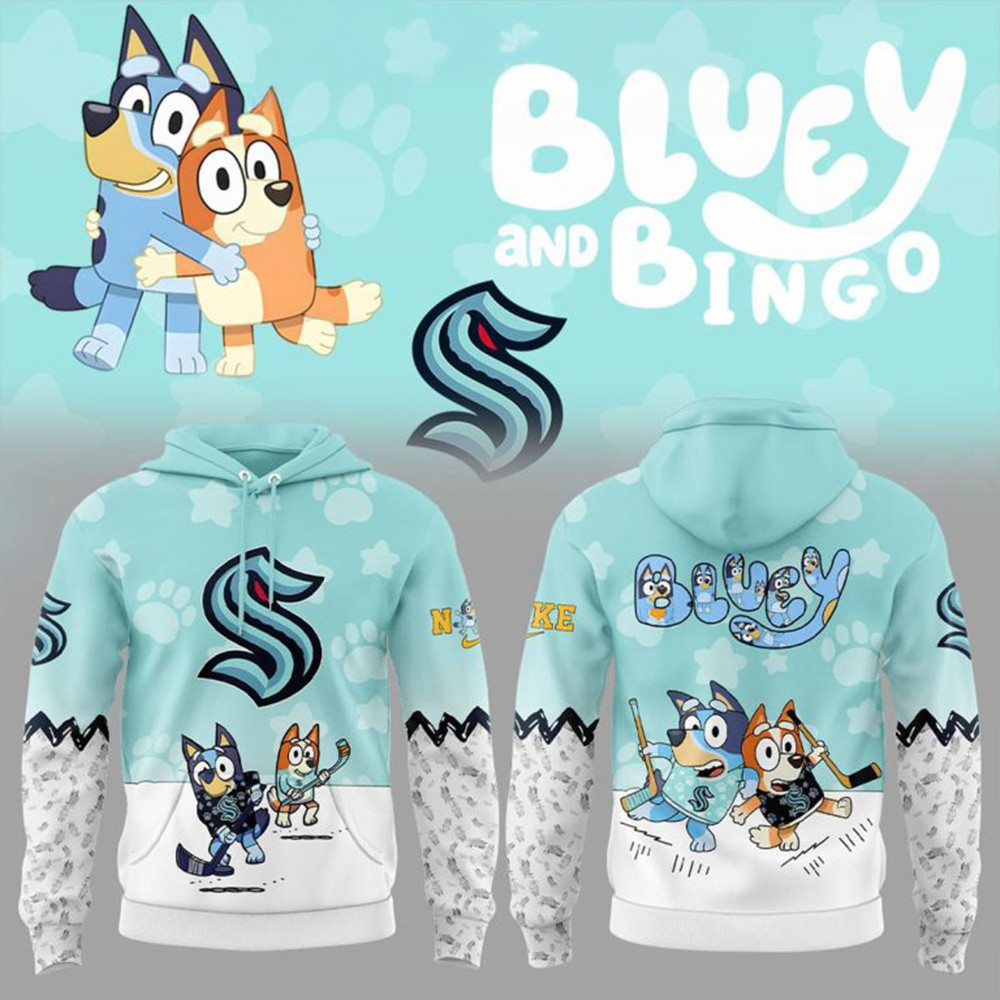 Seattle Kraken Bluey and Bingo Hoodie Best Gifts For Hockey Lovers-1