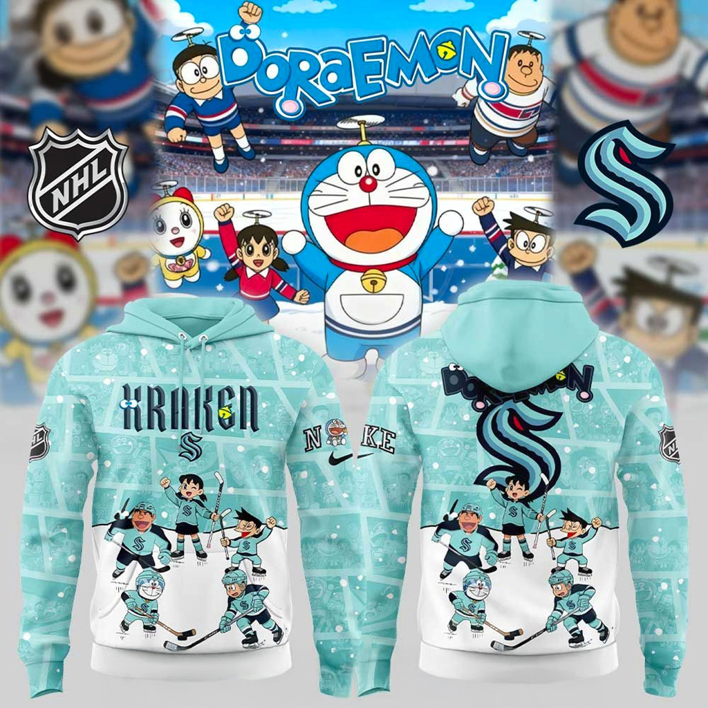 Seattle Kraken Doraemon and Friends Hoodie Fan Merch Best Christmas Gifts For Boyfriend-1