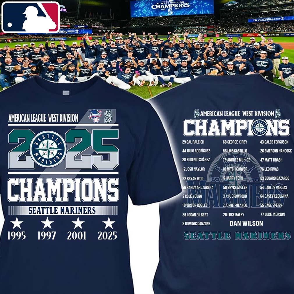 Seattle Mariners 2025 AL West Division Champion Roster TShirt-1