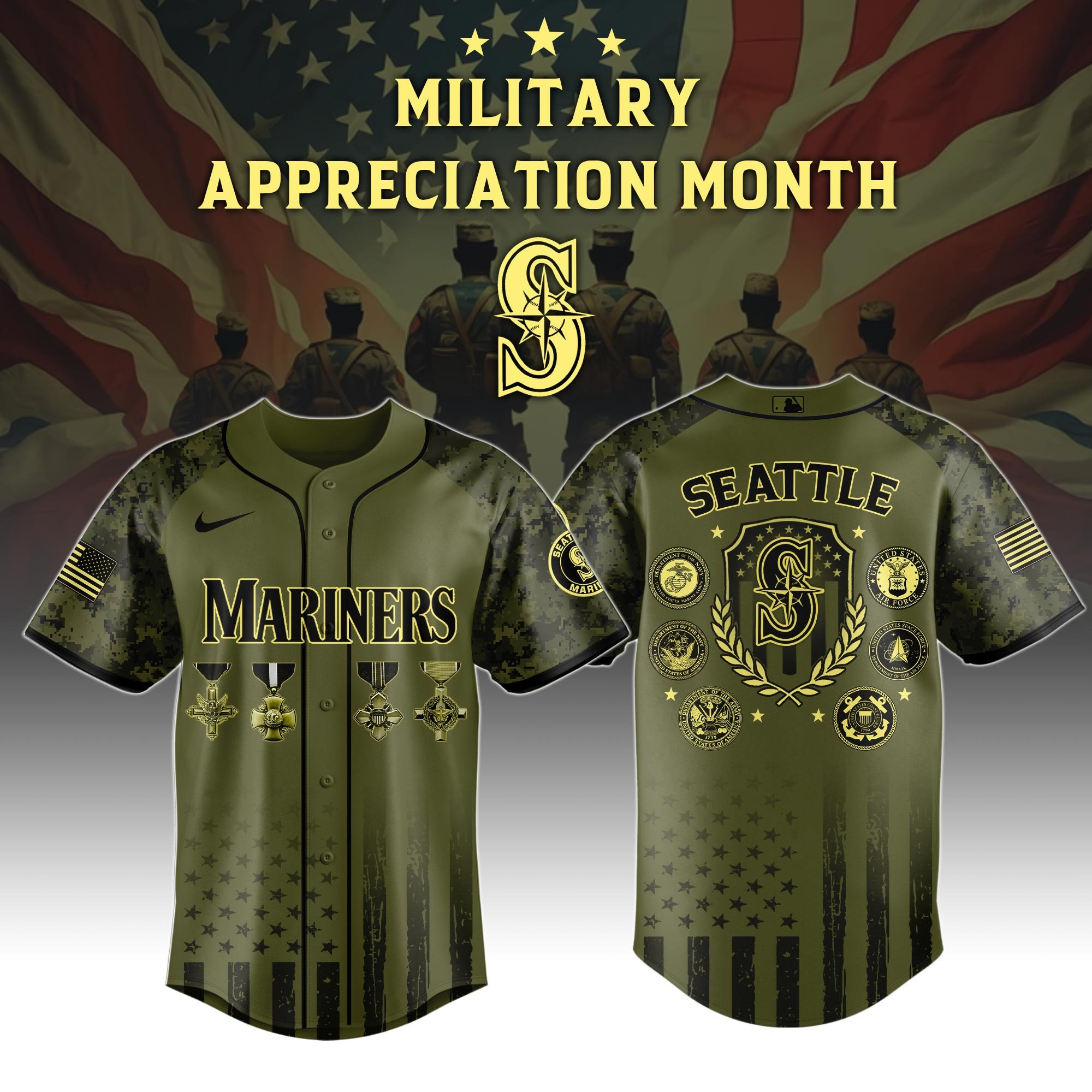 Seattle Mariners MLB x Military Appreciation Month Special Edition Jersey 2025-1