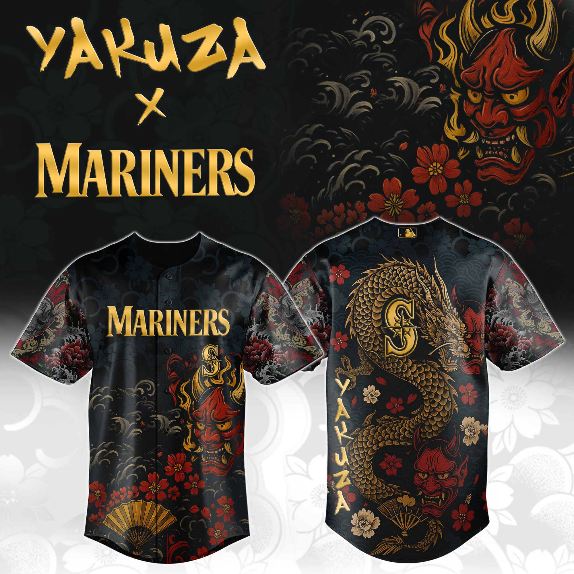 Seattle Mariners Mlb X Yakuza Dragon Oni Baseball Jersey For Fans-1