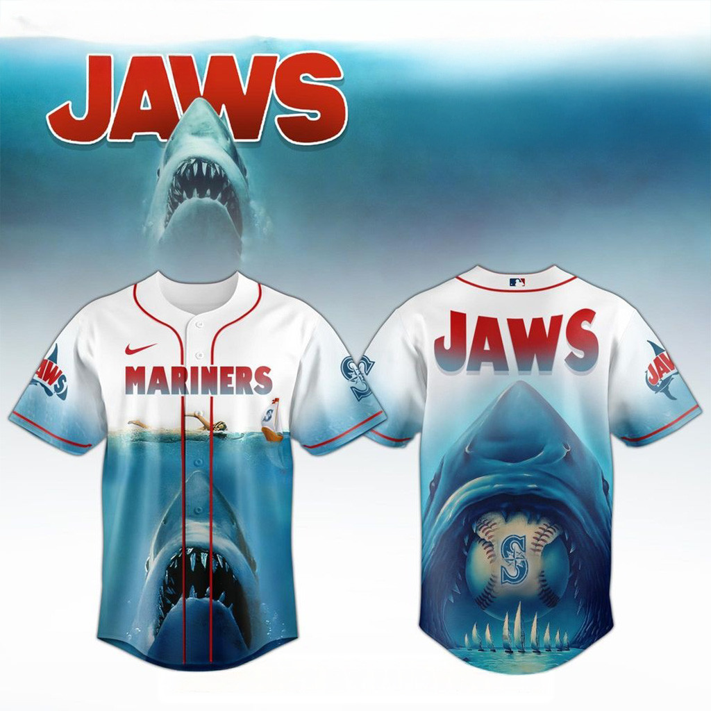 Seattle Mariners X Jaws 50Th Anniversary Jersey 2025 Seattle Mariners Merch Fans Gifts-1