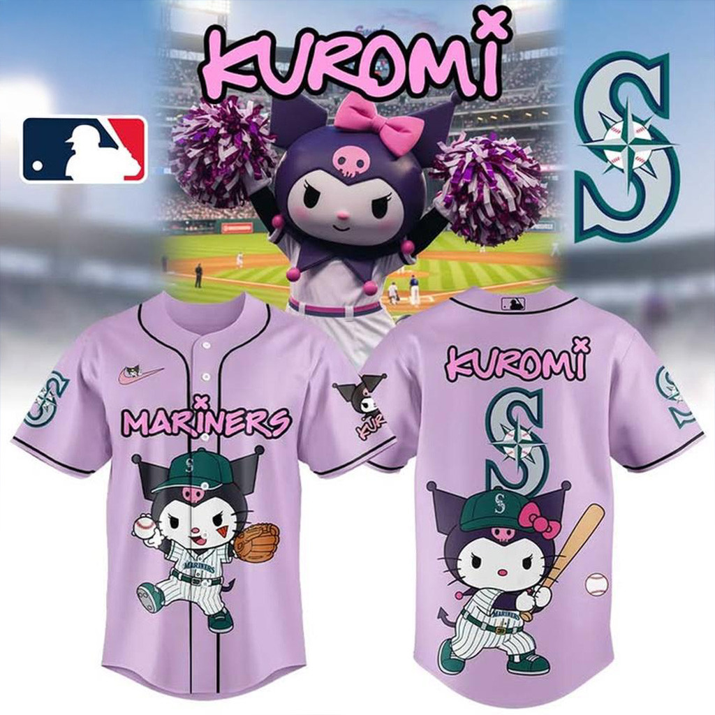 Seattle Mariners X Kuromi Baseball Jersey Seattle Mariners Merch Football Fan Gift Ideas-1