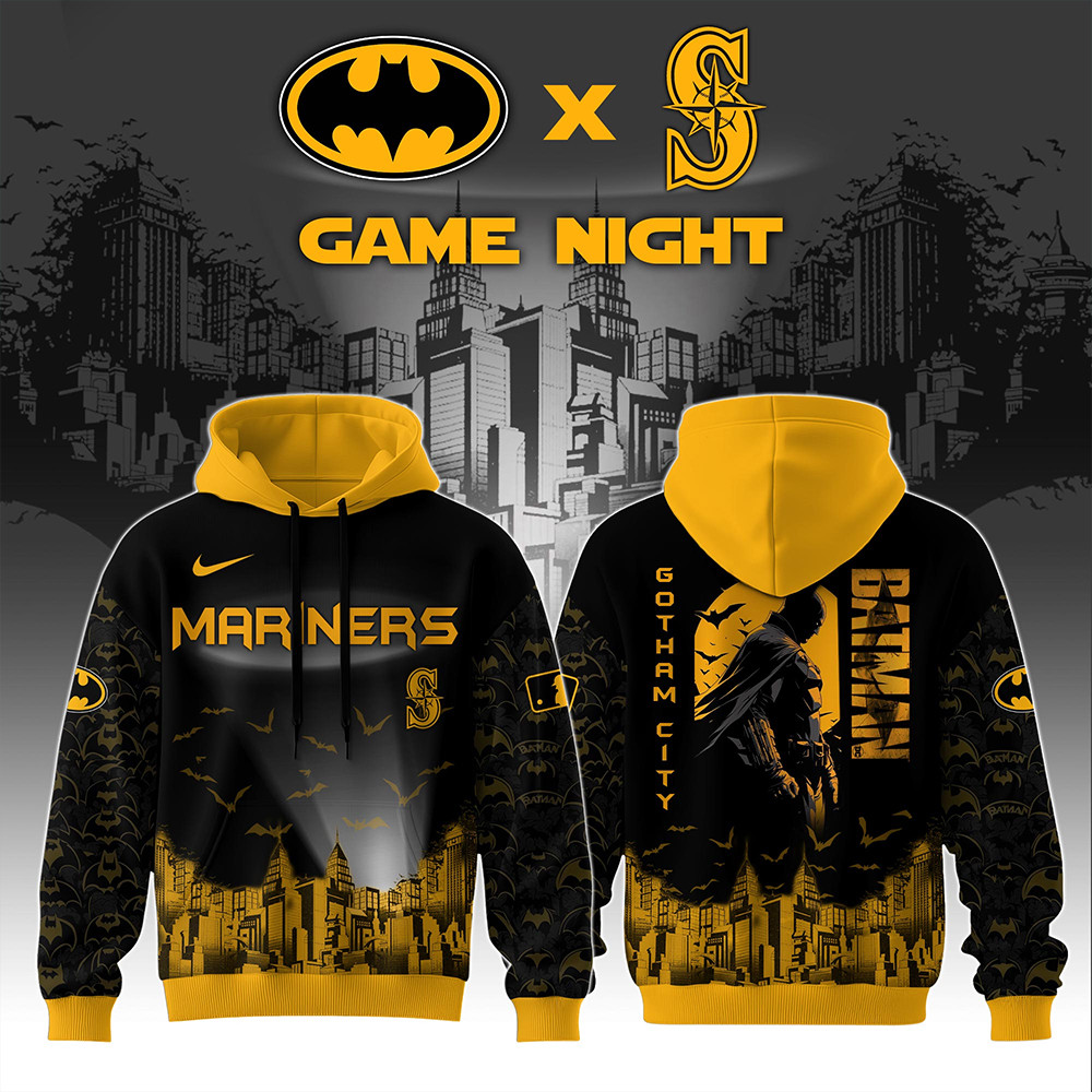 Seattle Mariners x DC Batman Game Night Hoodie Presents For Baseball Lovers-1