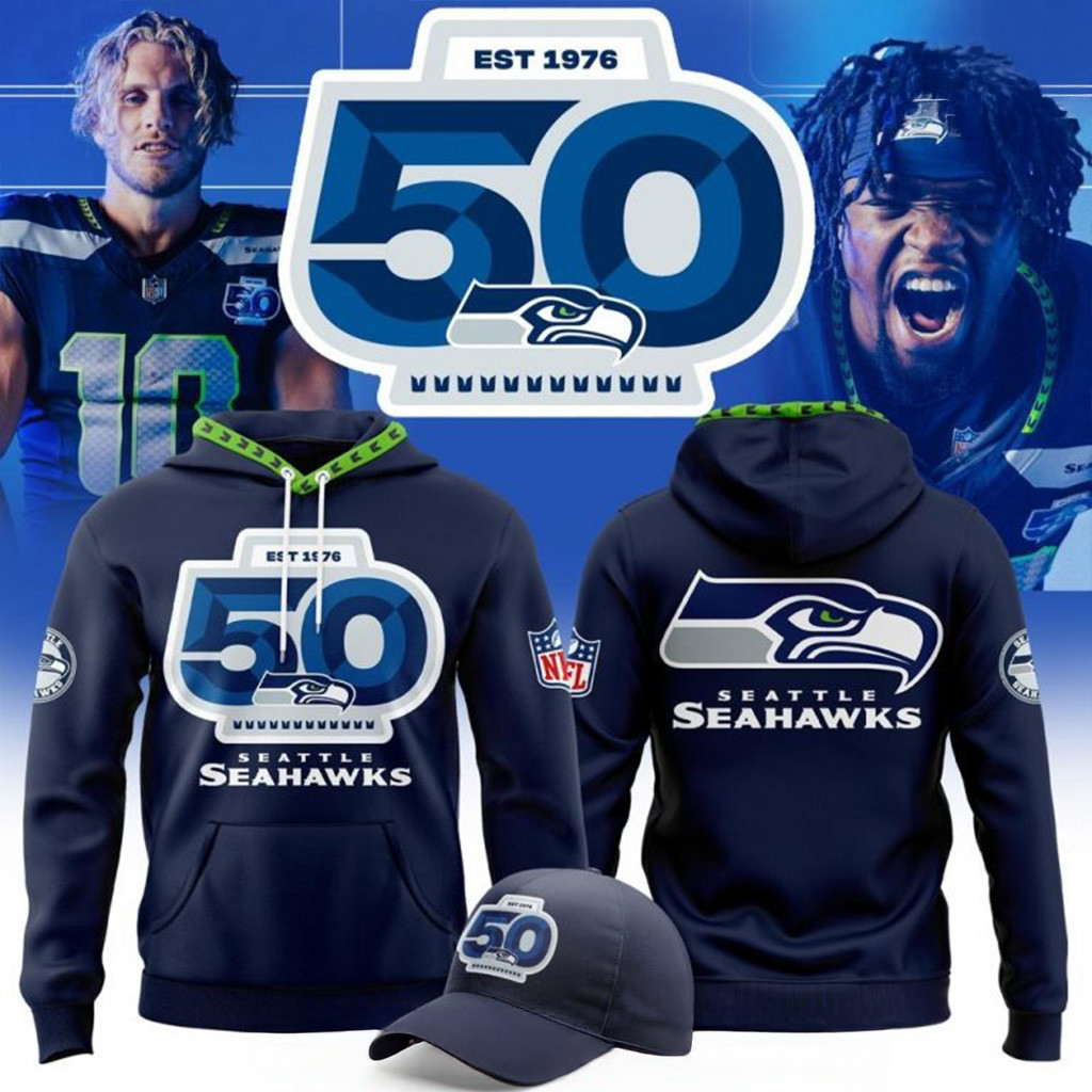 Seattle Seahawks 50th Anniversary Hoodie Seattle Mariners Merch Football Fan Gift Ideas-1