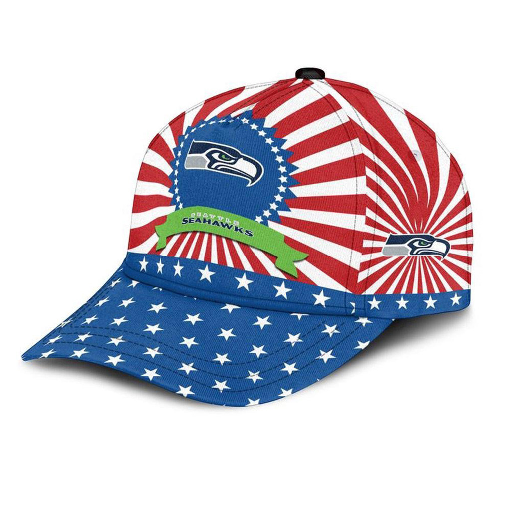 Seattle Seahawks American Flag Pattern Independence Day Hat Seahawks Merch Gifts For Fans-1