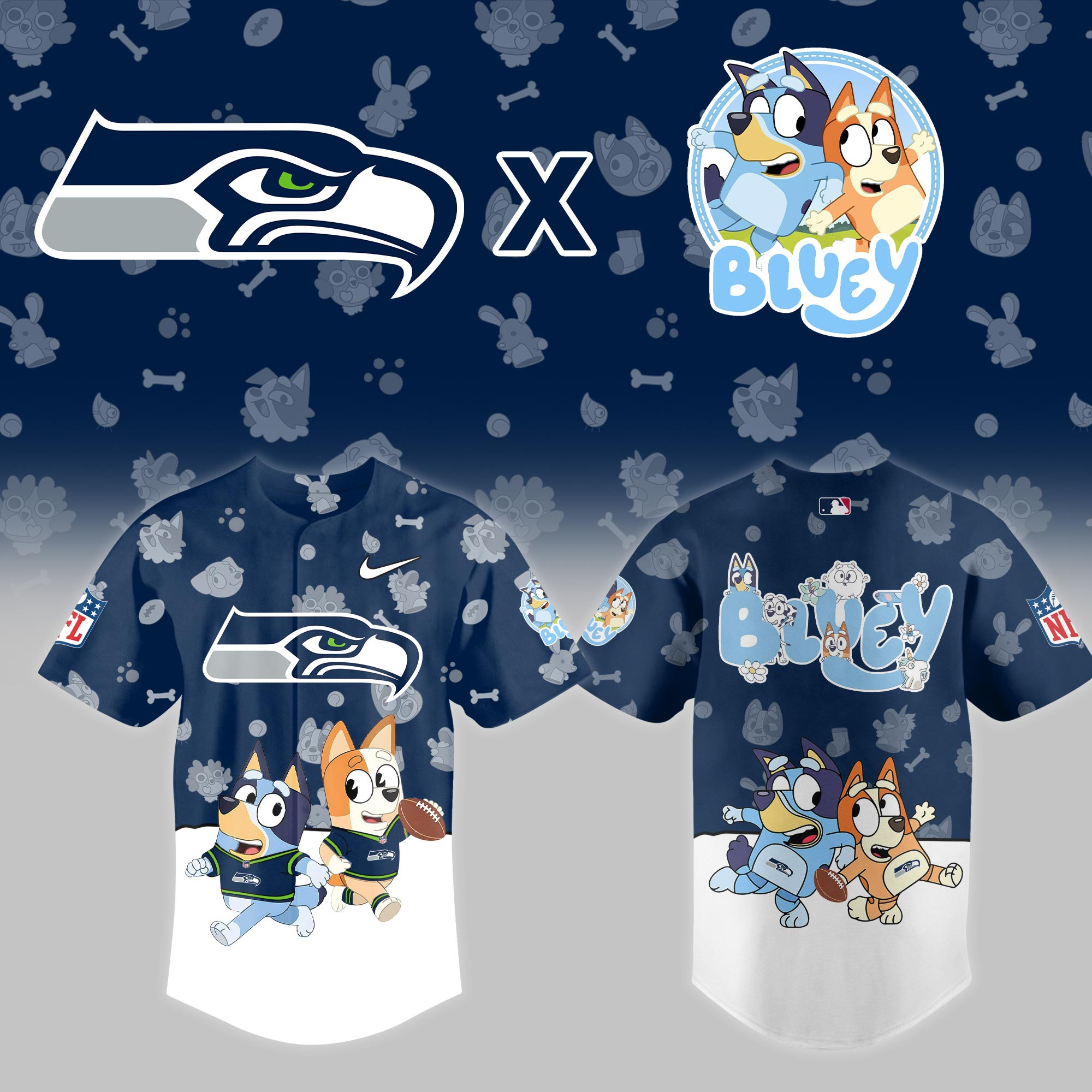 Seattle Seahawks Nfl X Bluey Night Baseball Jersey For Fans-1