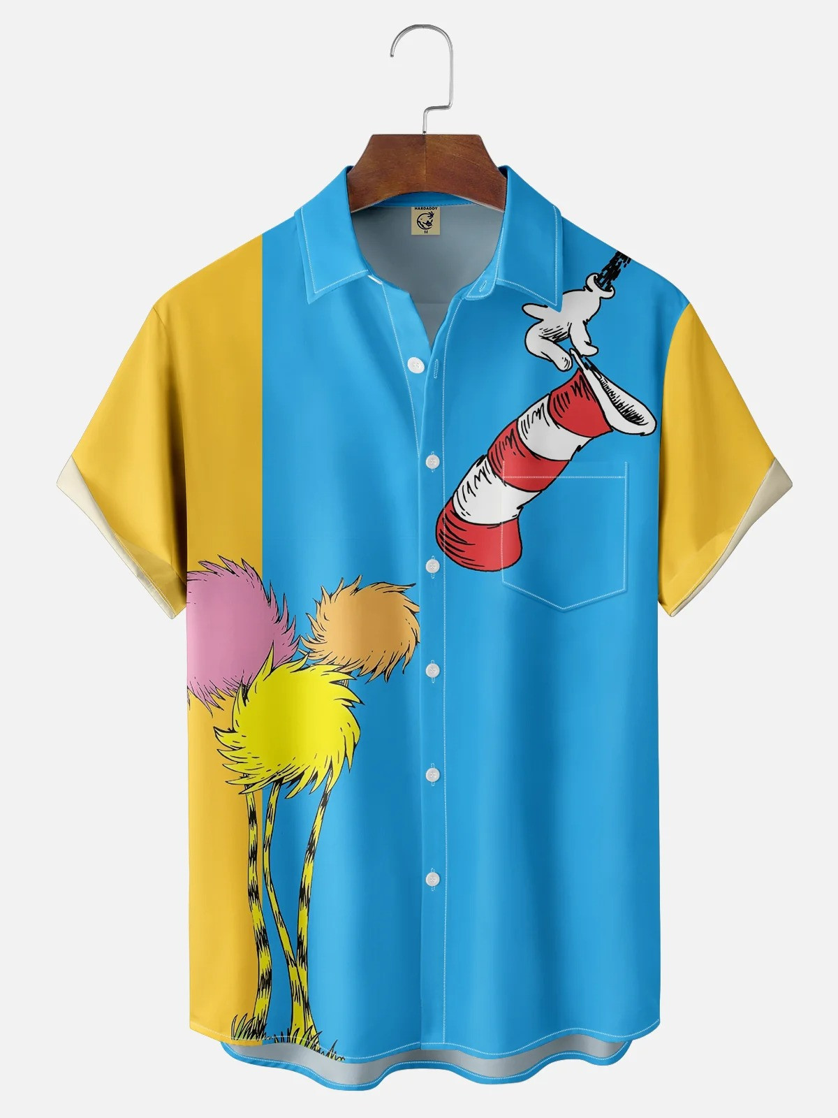 Seuss Art Illustration Young Chest Pocket Bowling Shirt-1