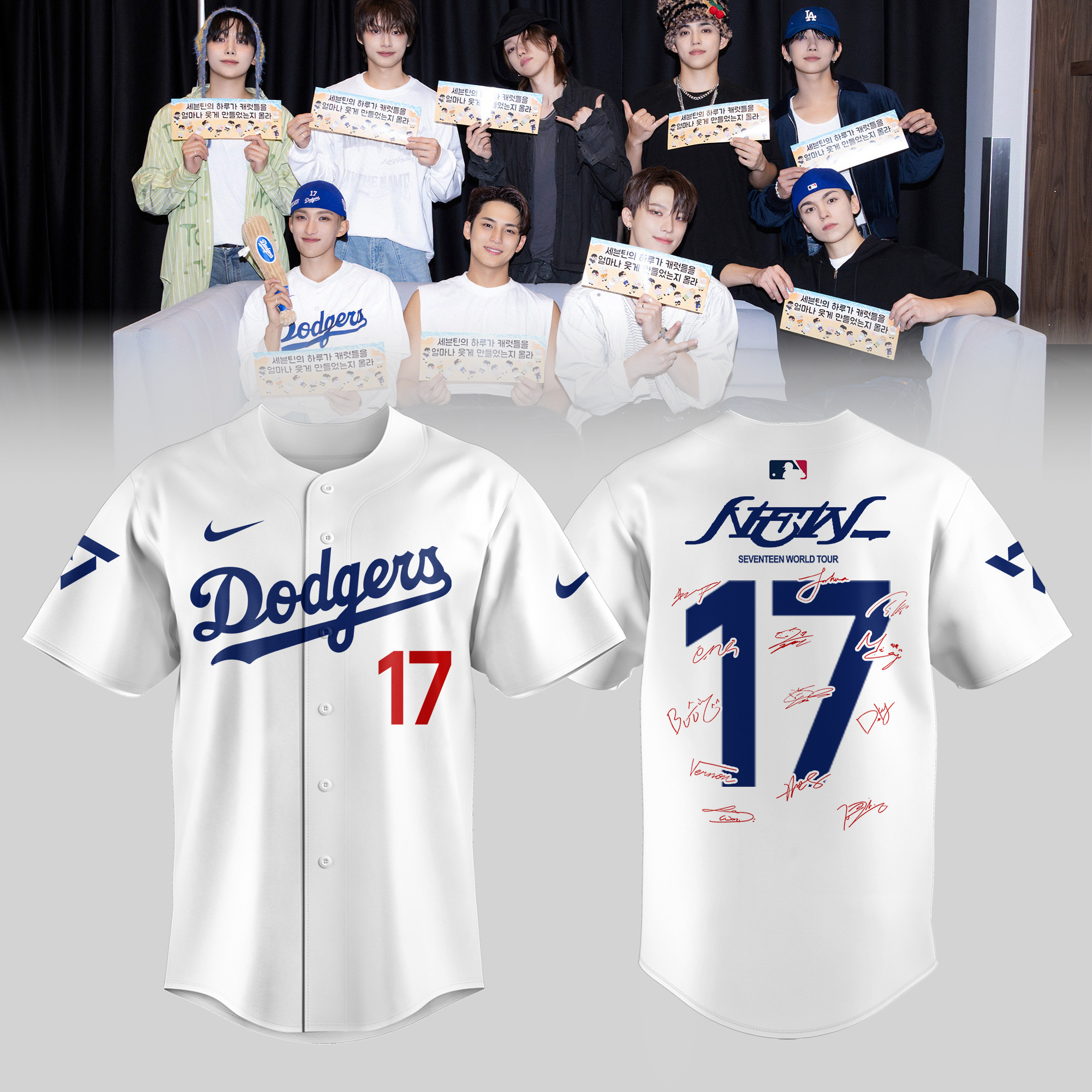Seventeen In Los Angeles Dodgers Jersey Seventeen World Tour Baseball Merch Music Lover Gifts-1