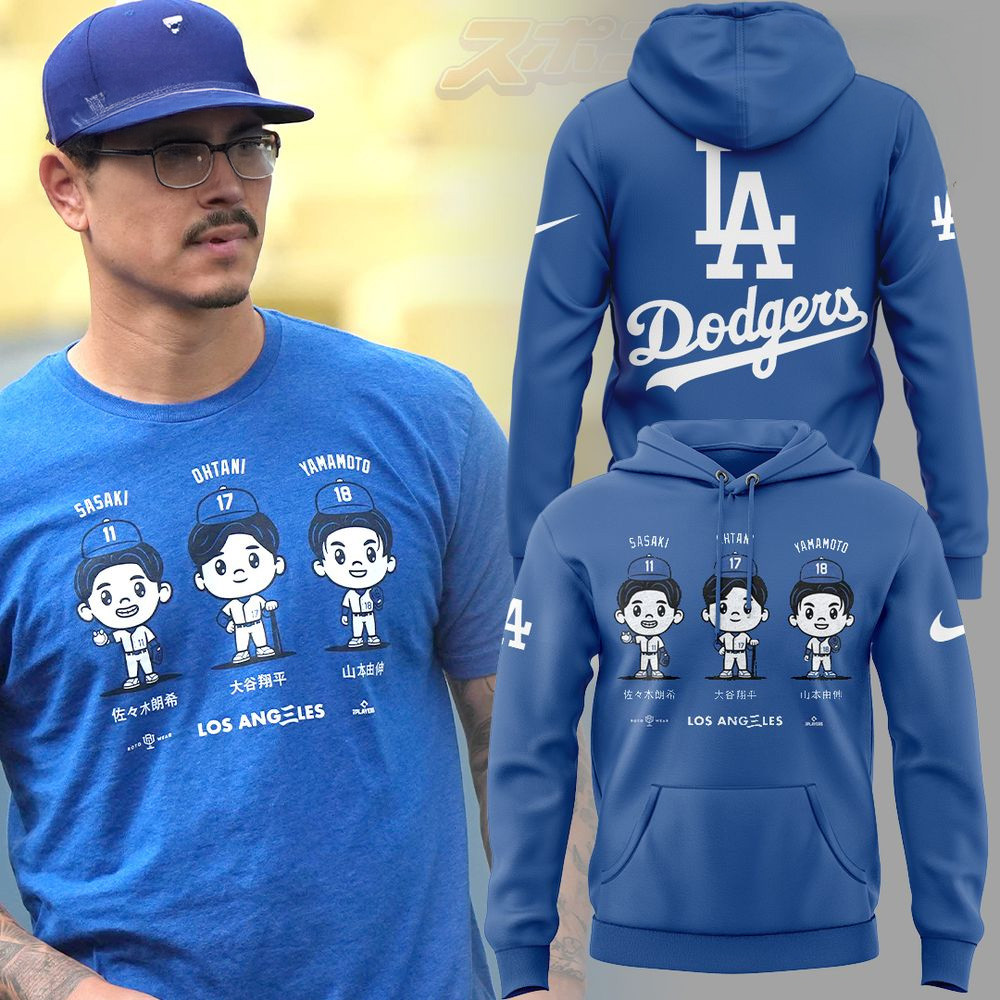 Shohei Ohtani Yoshinobu Yamamoto And Roki Sasaki LA Dodgers Hoodie Top Father's Day Gifts-1