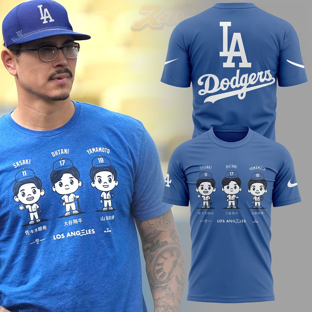 Shohei Ohtani Yoshinobu Yamamoto And Roki Sasaki LA Dodgers T-Shirt Top Father's Day Gifts-1