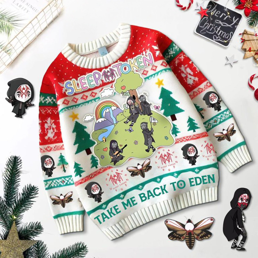 Sleep Token All I Want For Christmas Taking Me Back To Eden Ugly Sweater Gifts For Band Fans-1