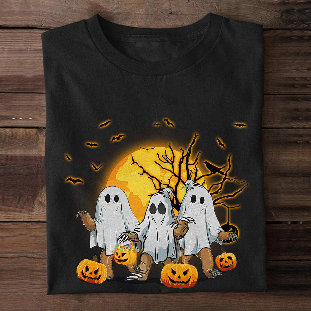 Sloth Ghose Shirt 2025 Halloween Design T-Shirt Gifts For Best Friends-1