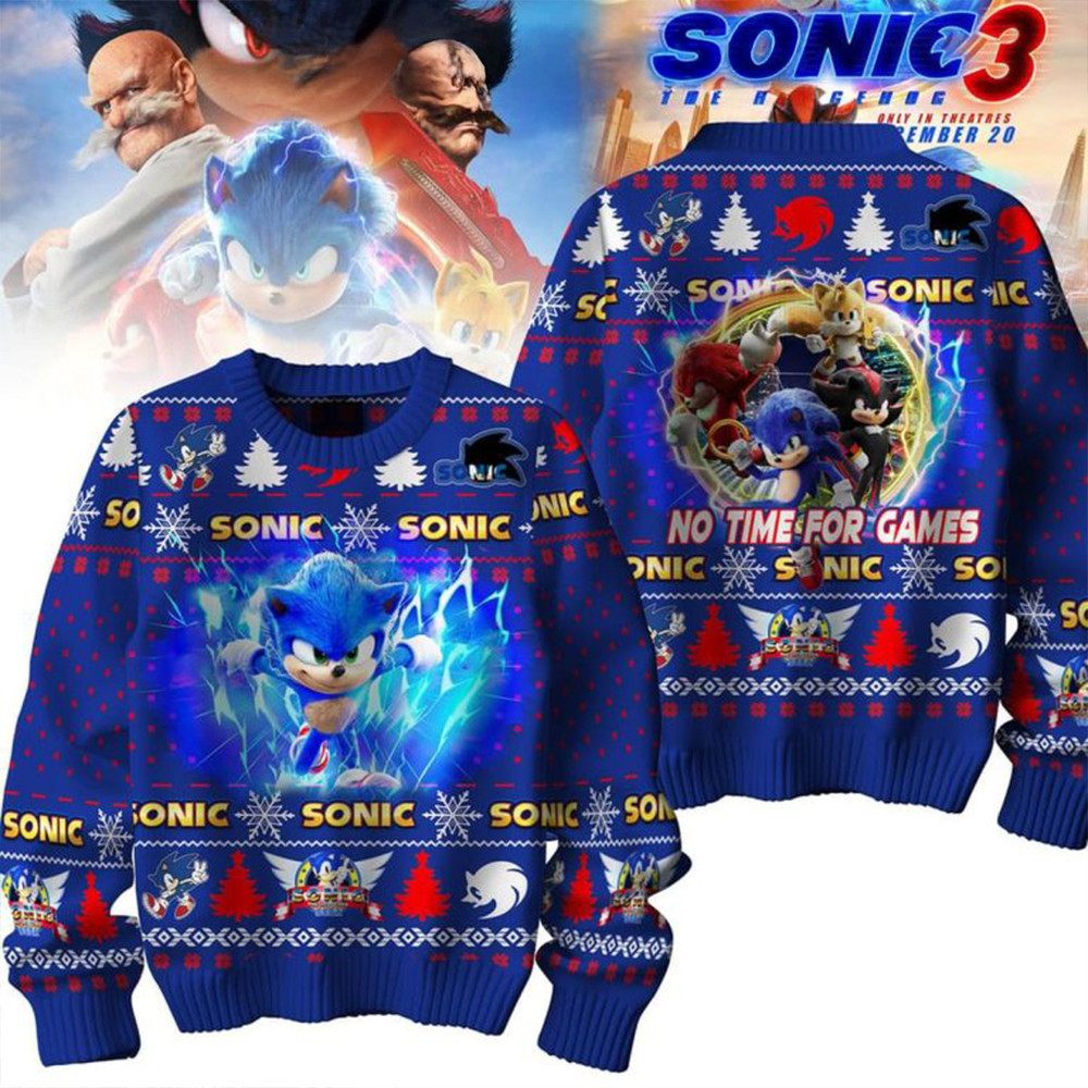 Sonic The Hedgehog No Time For Games Christmas Ugly Sweater Gifts For Fans-1