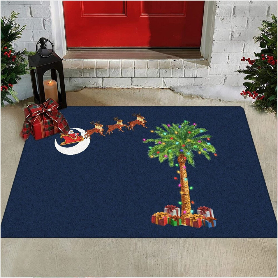 South Carolina Christmas Doormat Santa Palmetto Tree Patriotic Doormat Christmas Decor Ideas-1