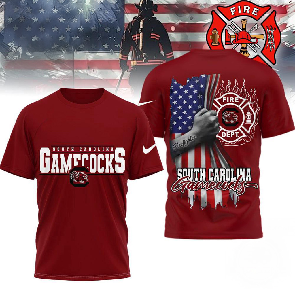 South Carolina Gamecocks 2025 NCAA Firefighter American Flag Shirt Gamecocks Merch-1 South Carolina Gamecocks 2025 NCAA Firefighter American Flag Shirt Gamecocks Merch-1