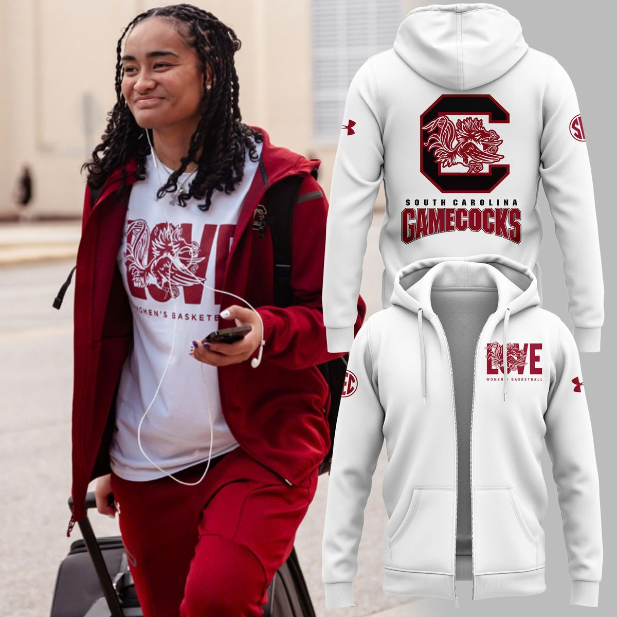 South Carolina Gamecocks Women's Basketball Zip Hoodie Gifts For Fans-1
