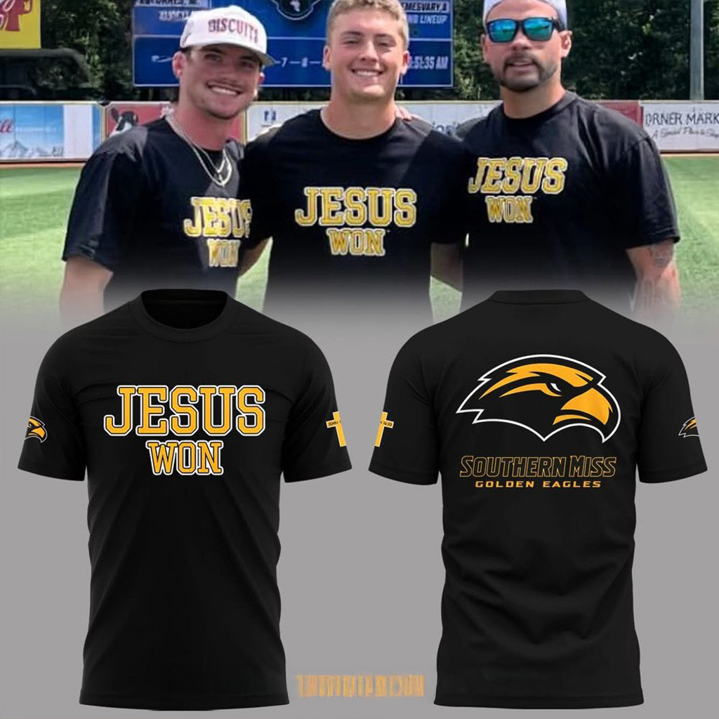 Southern Miss Golden Eagles X Jesus Won 2025 Shirt Eagles Merch Football Fan Gift Ideas-1
