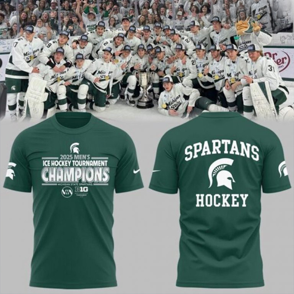 Spartans Men's Ice Hockey x BIG10 Championship Green T-Shirt Spartans Merch Gifts For Hockey Fan-1