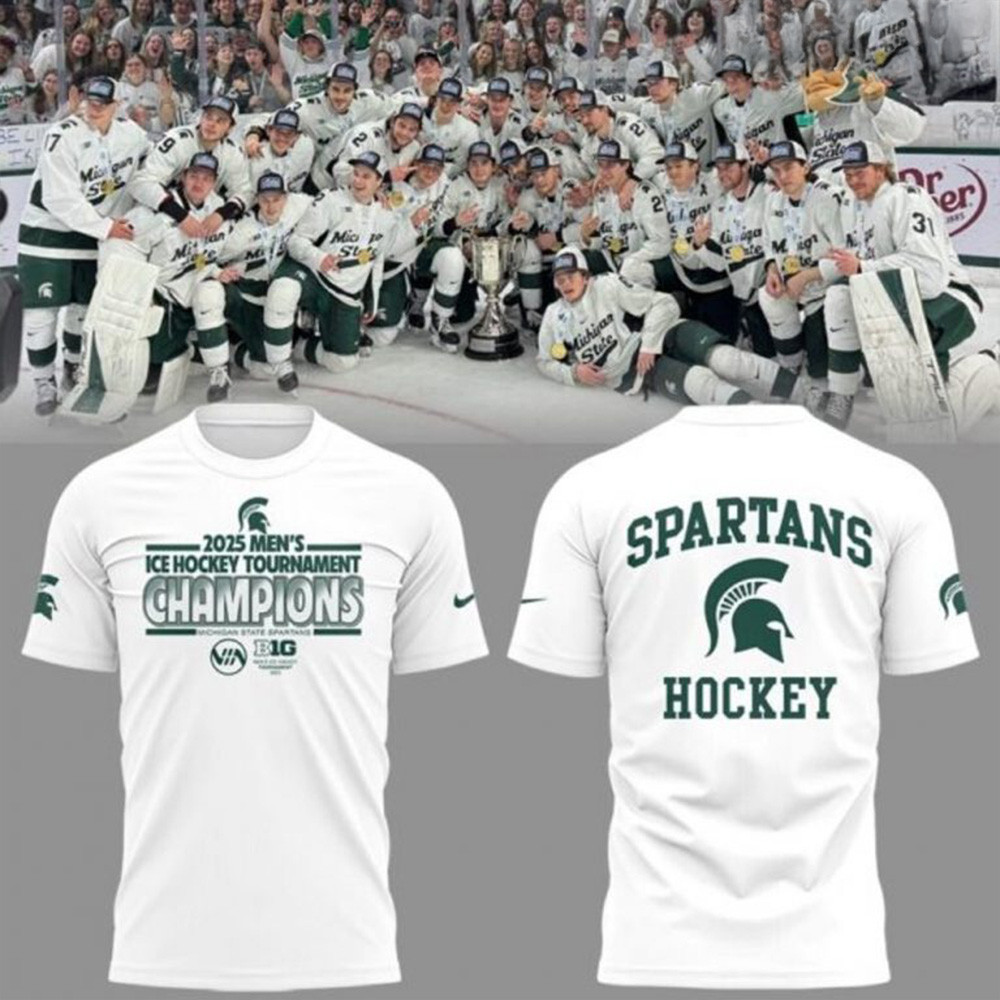 Spartans Men's Ice Hockey x BIG10 Championship White T-Shirt Spartans Merch Gifts For Hockey Fan-1