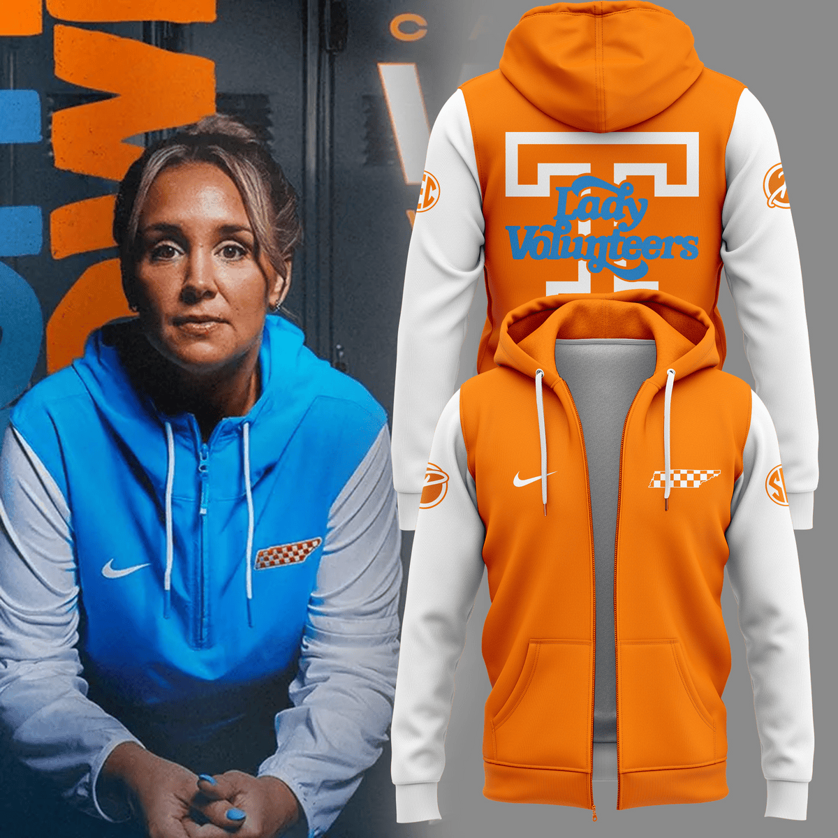 Special New Coach Kim Caldwell Lady Vols Orange Zip Hoodie Gift Ideas For Basketball Lovers-1