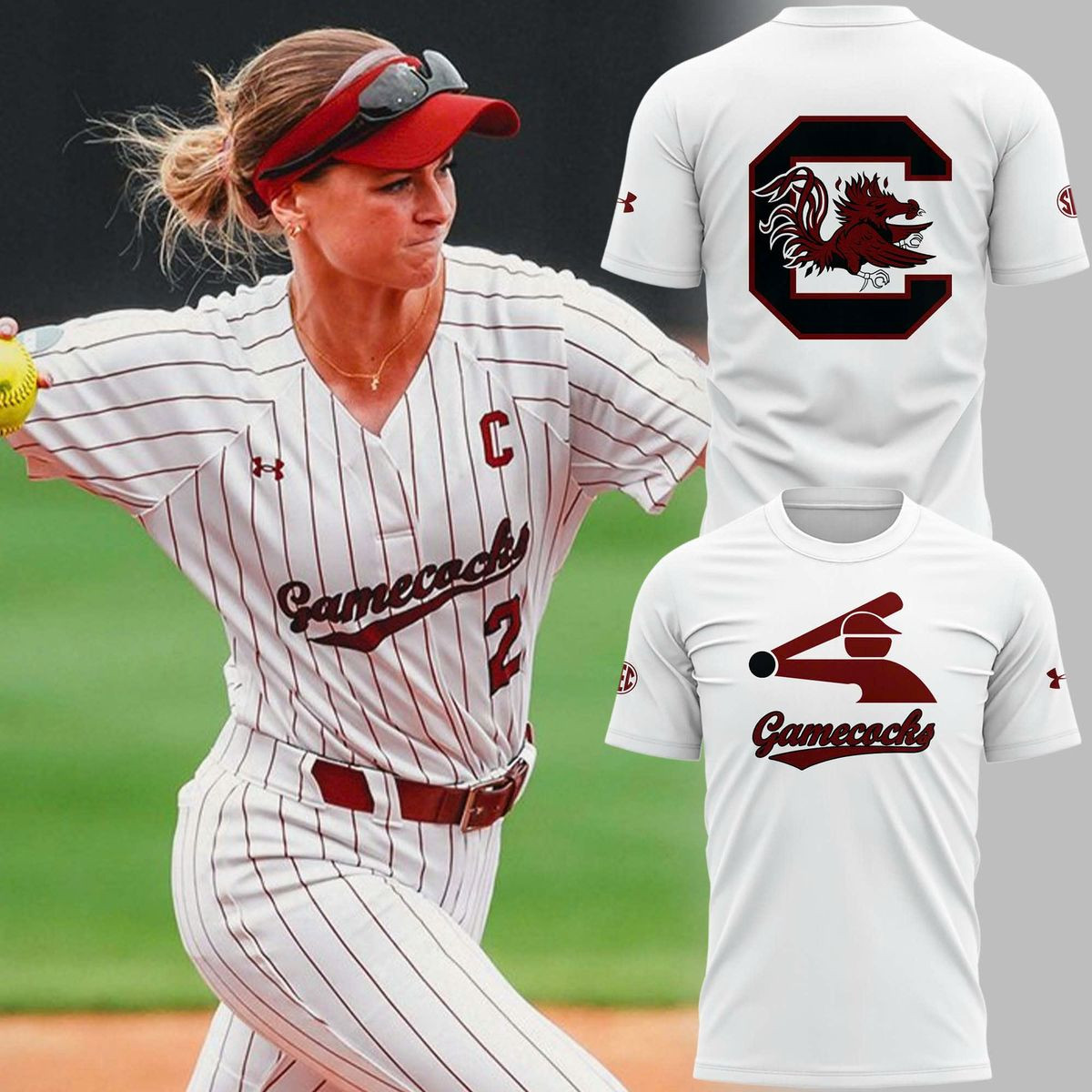 Special New Gamecocks Softball Stickman White T-Shirt Softball Lovers Gifts-1