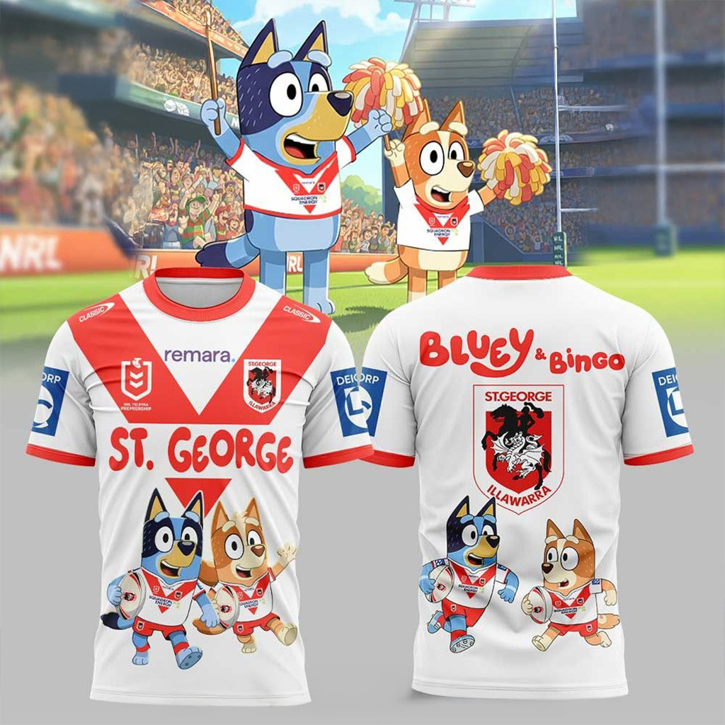 St George Illawarra Dragons NRL x Bluey And Bingo 2025 Shirt Best Gifts For Dad-1