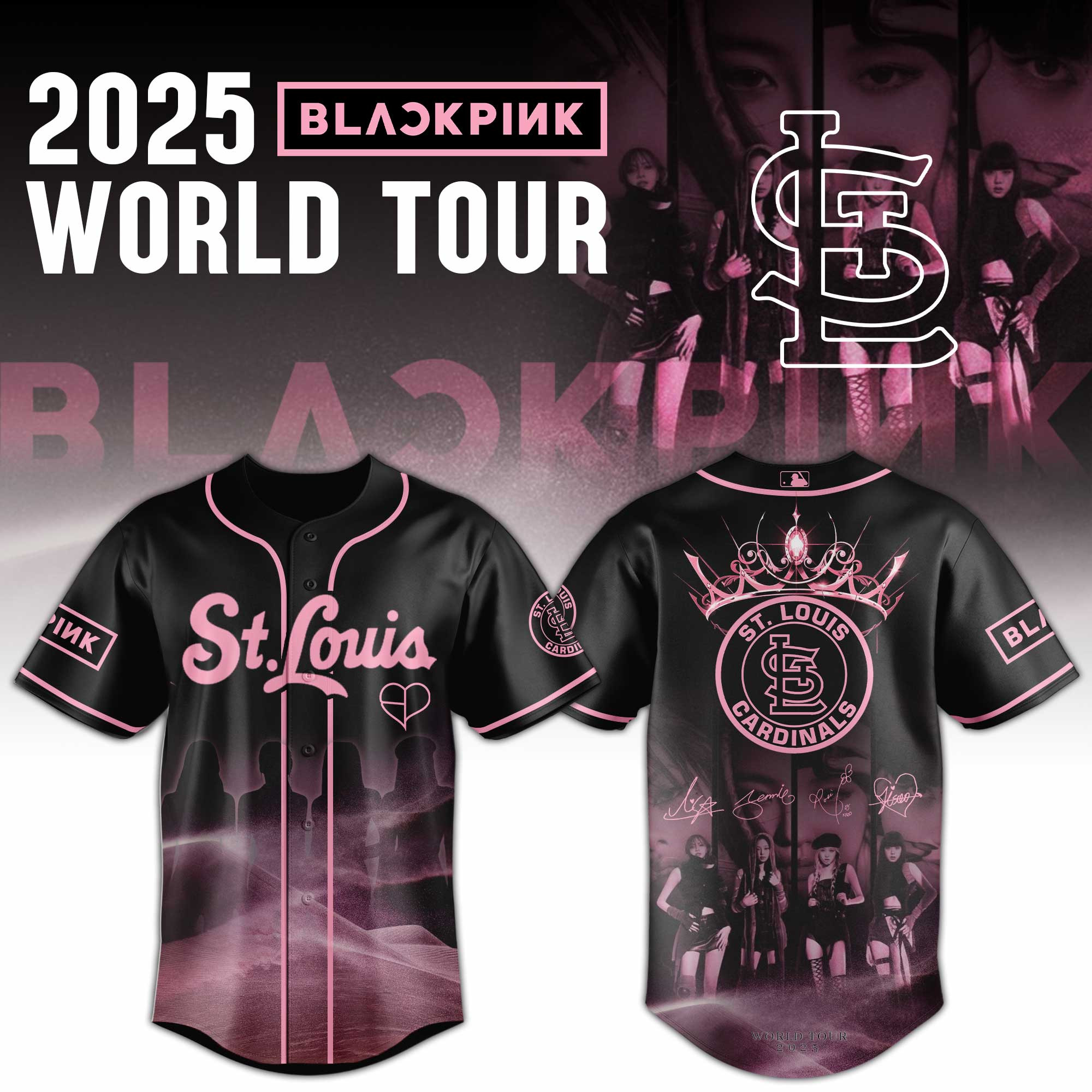 St Louis Cardinals Mlb X Black Pink World Tour Baseball Jersey For Fans-1