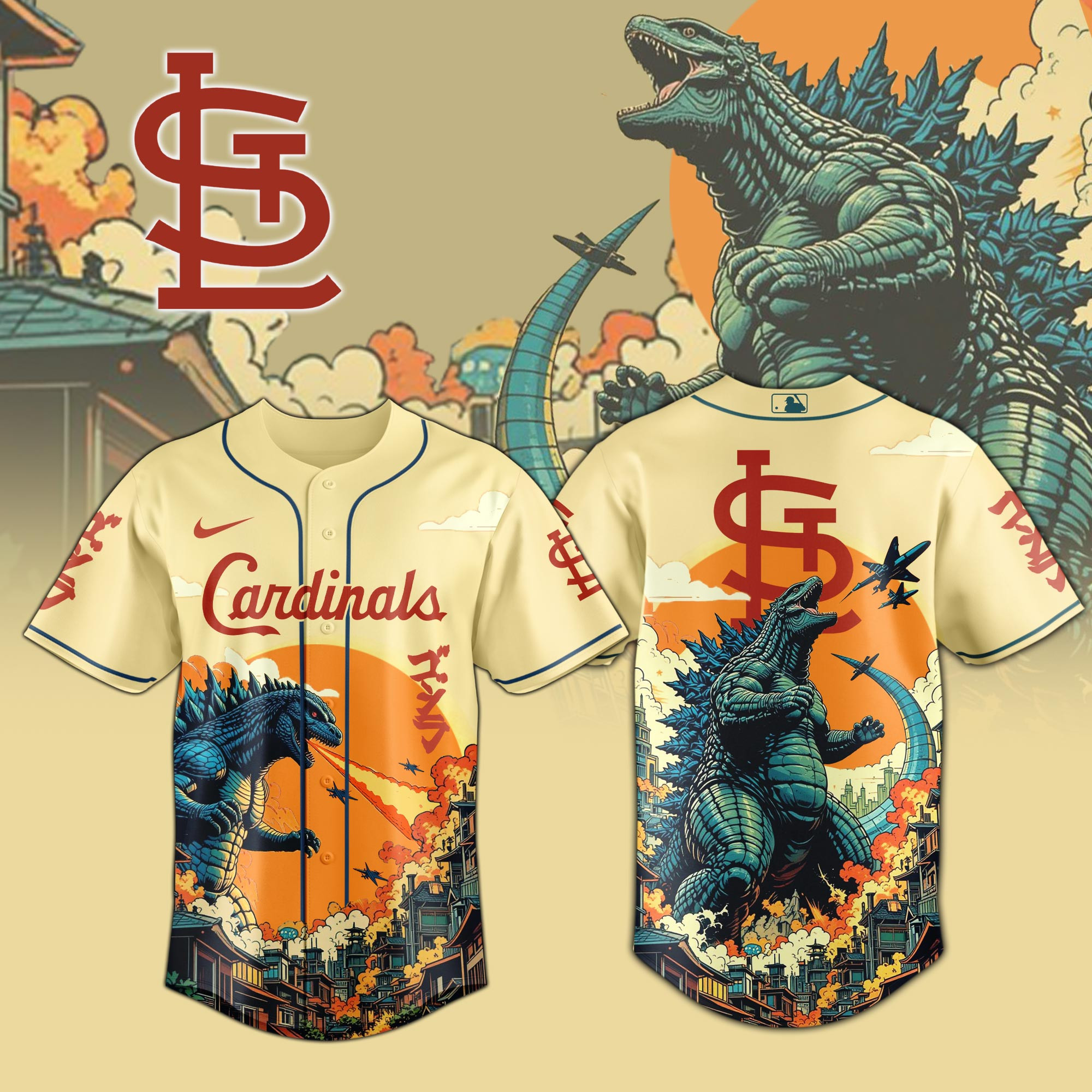 St Louis Cardinals Mlb X Godzilla New Baseball Jersey For Fans-1