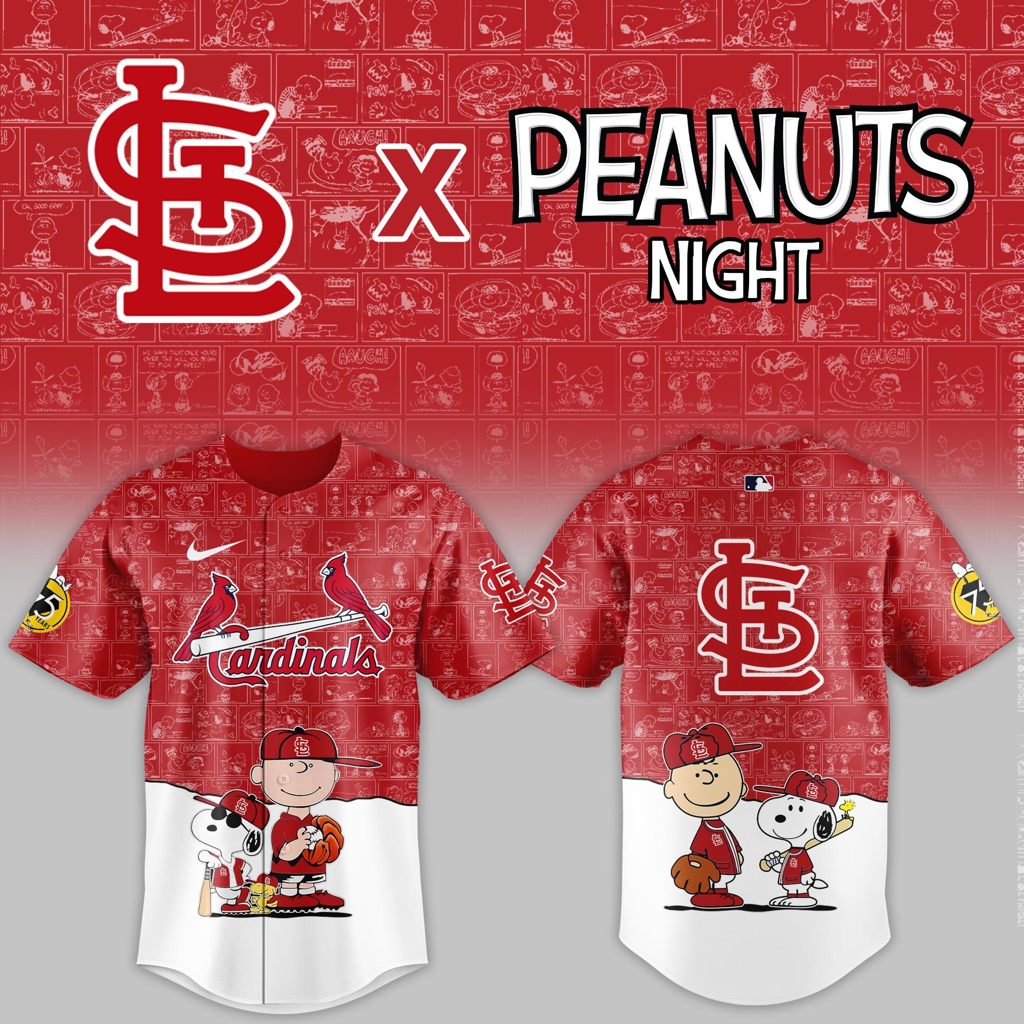 St Louis Cardinals Mlb X Peanuts Night Baseball Jersey For Fan-1