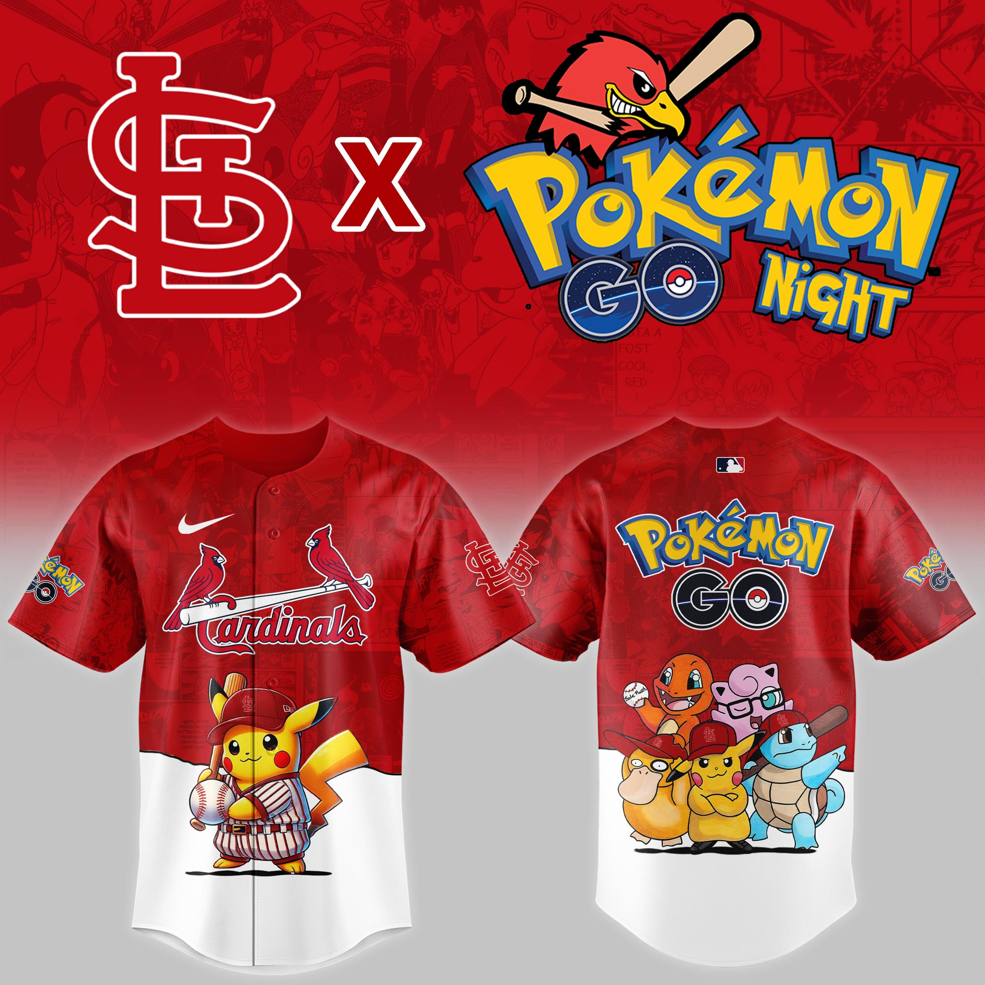 St Louis Cardinals Mlb X Pokemon Go Night Baseball Jersey For Fan-1