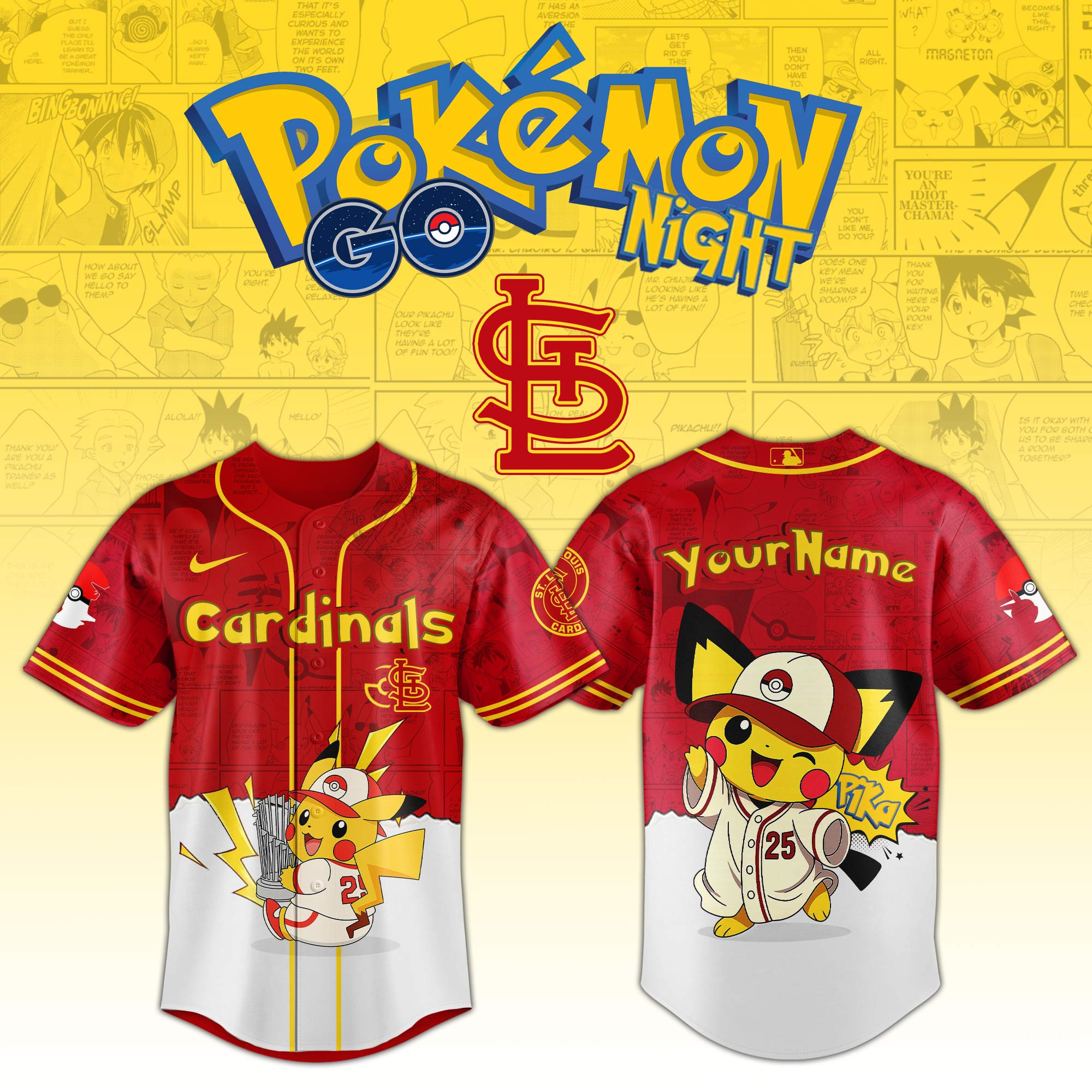 St Louis Cardinals Mlb X Pokemon Go Night Personalized Baseball Jersey For Fans-1